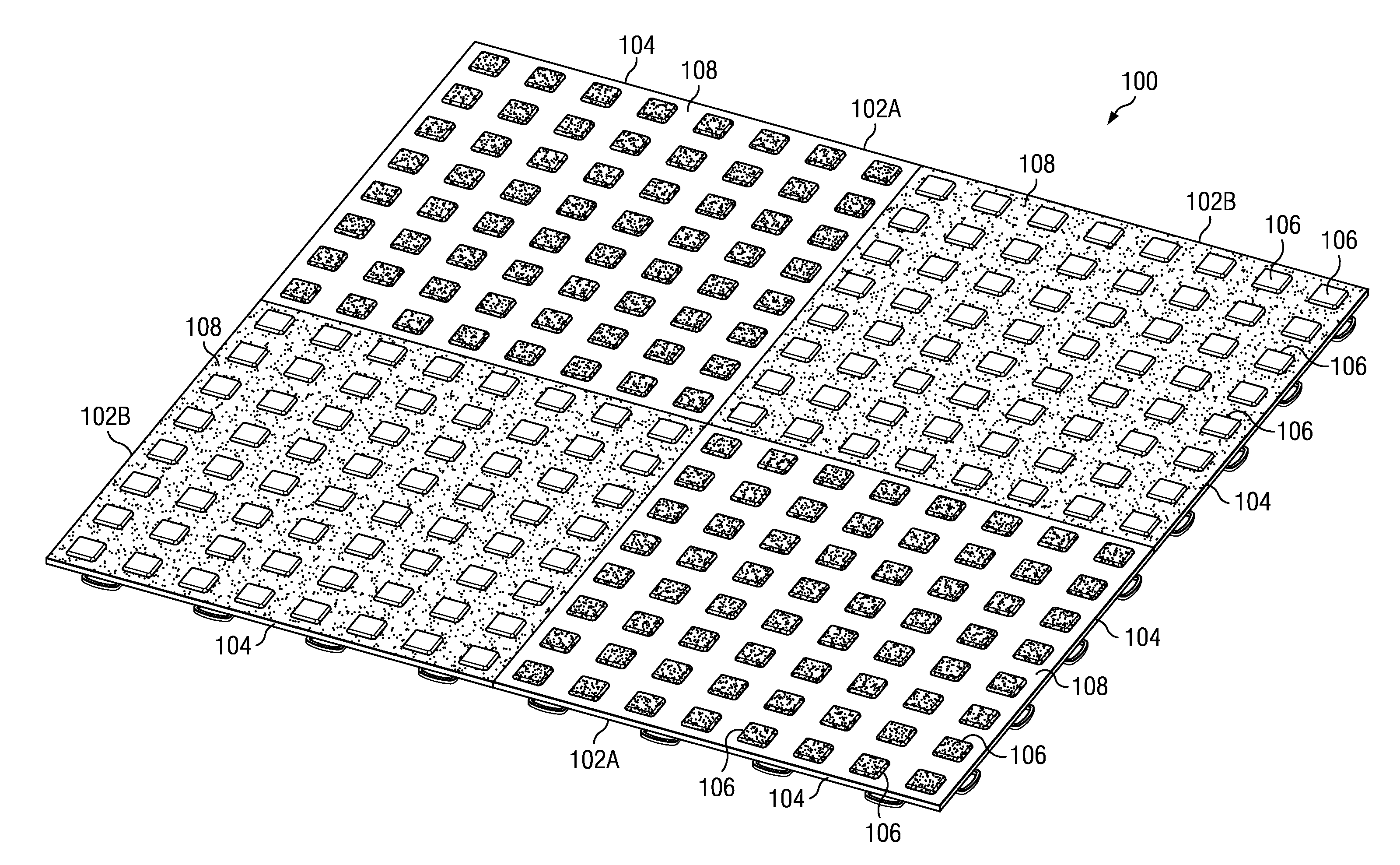 Two-shot injection molded floor tile with vent hole