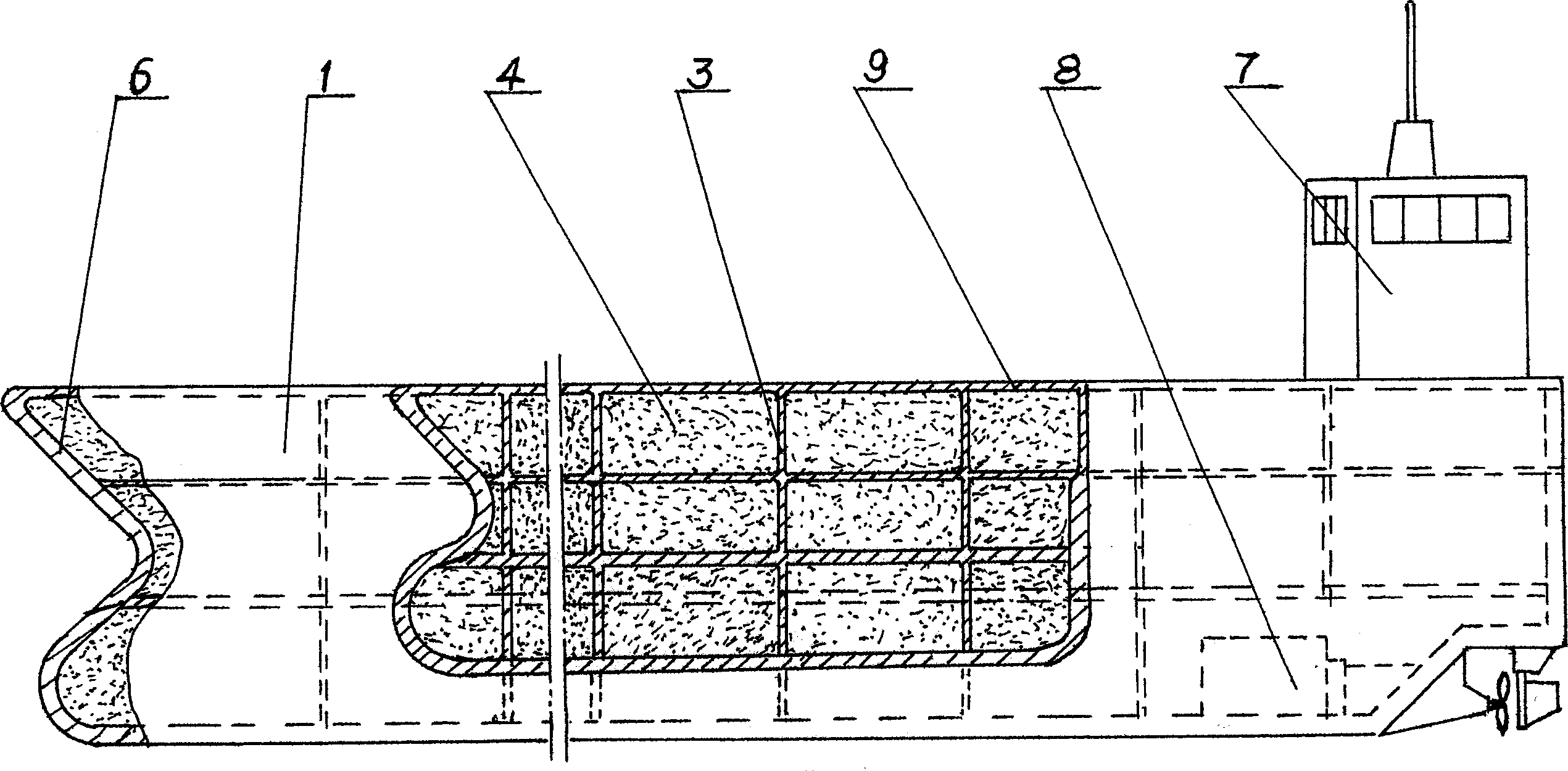 Three-hull mine sweeper with float structure