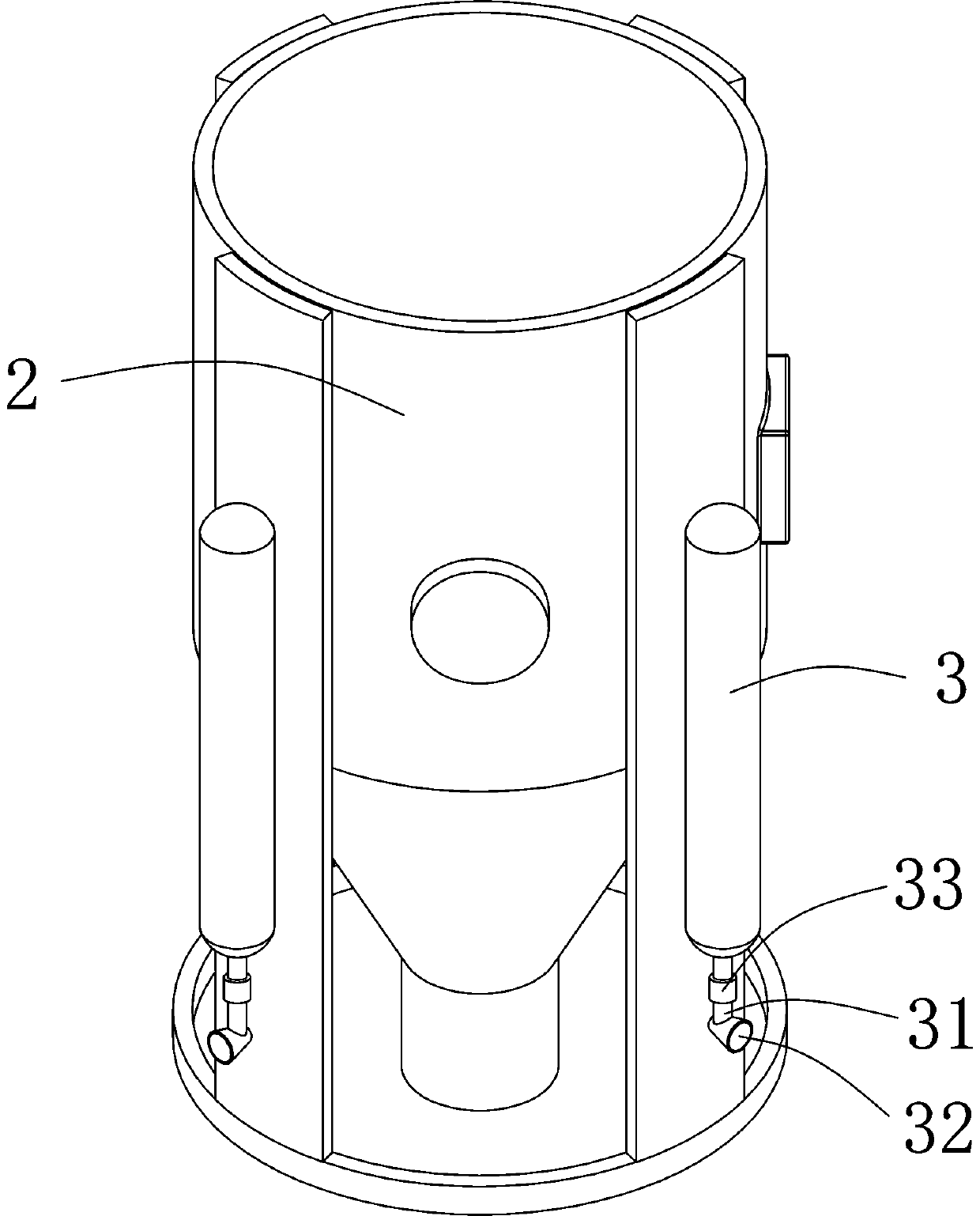 An anti-swing device and method for hanging tanks used in the process of hoisting tanks into warehouses by cable cranes