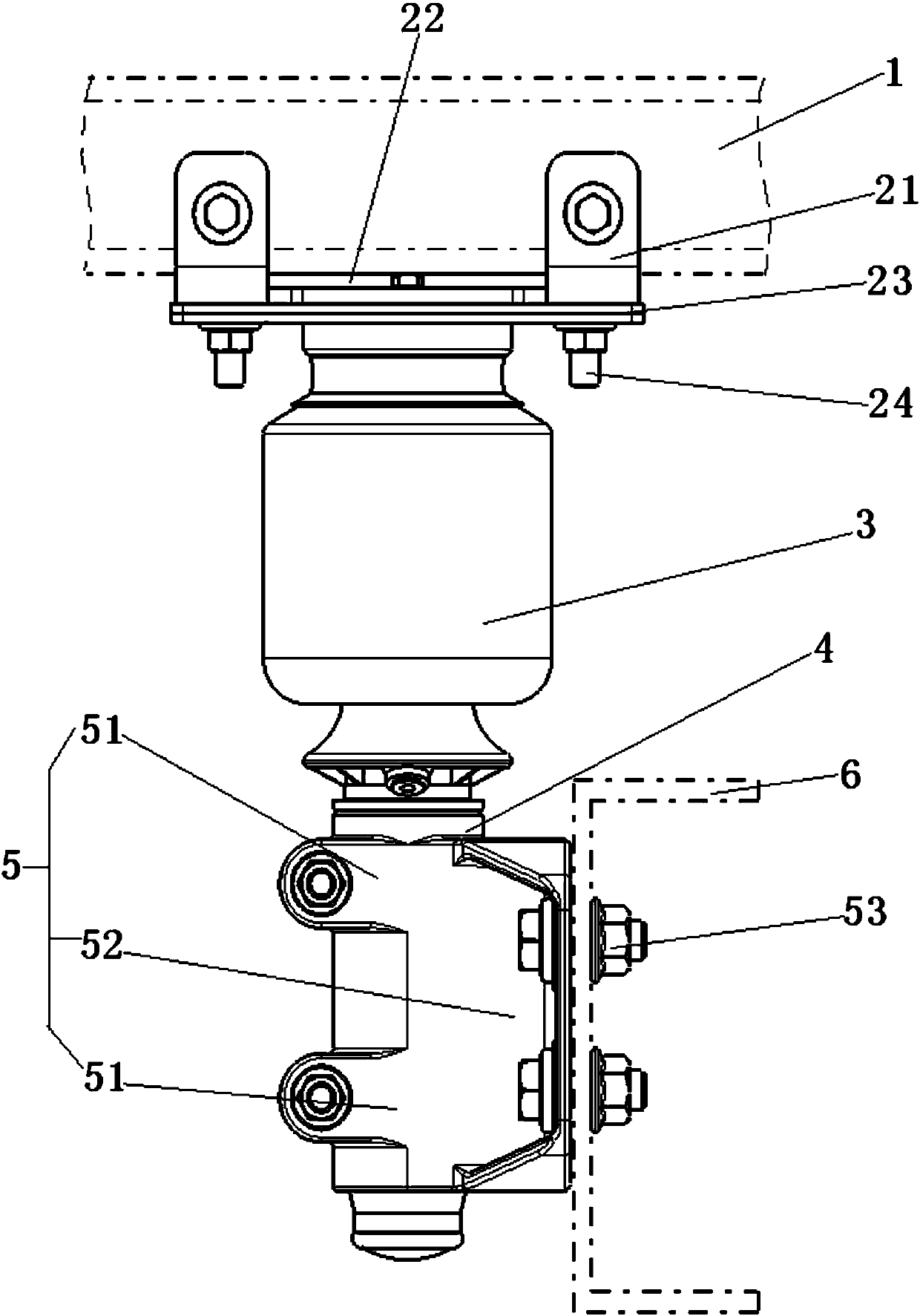 Connecting device for cab and car frame