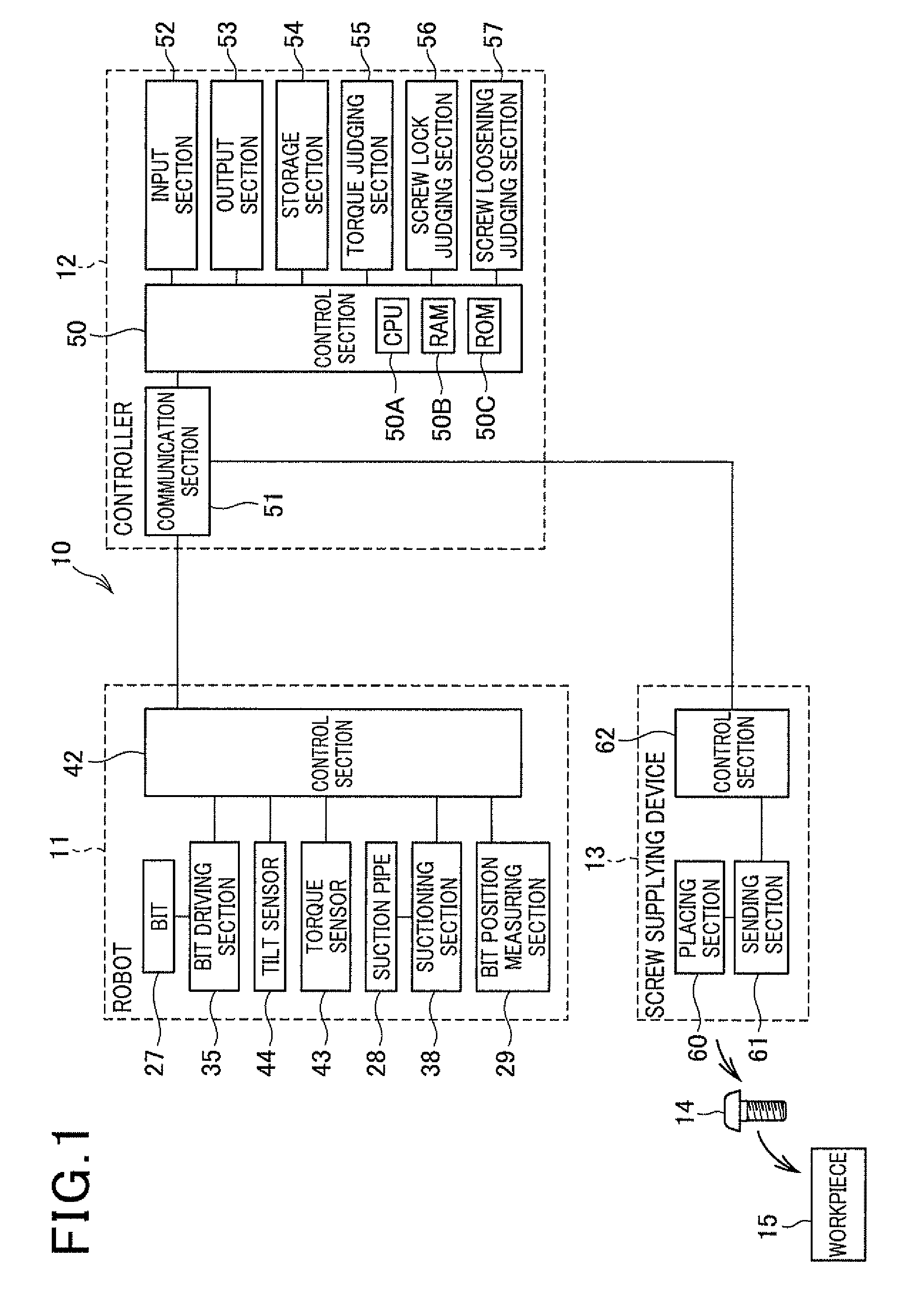 Device for fastening screw onto workpiece and method of judging loosening of screw