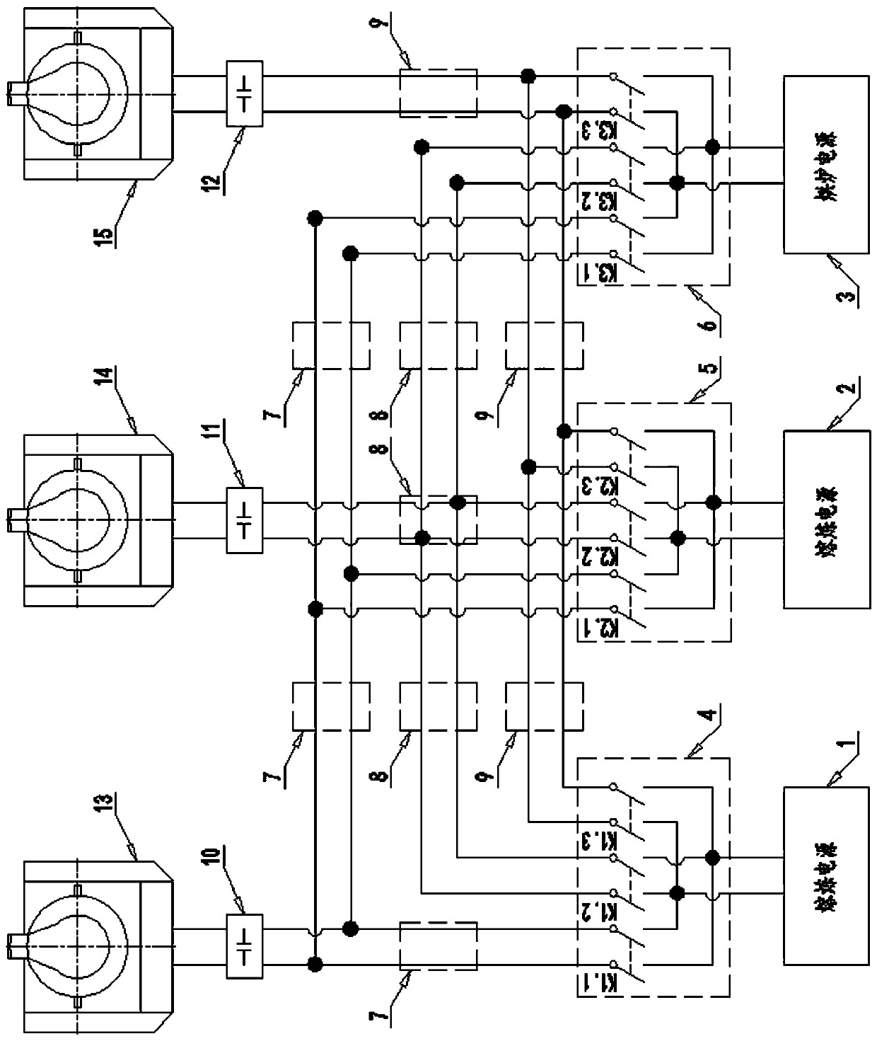 Two-power three-furnace production device with function of baking oven