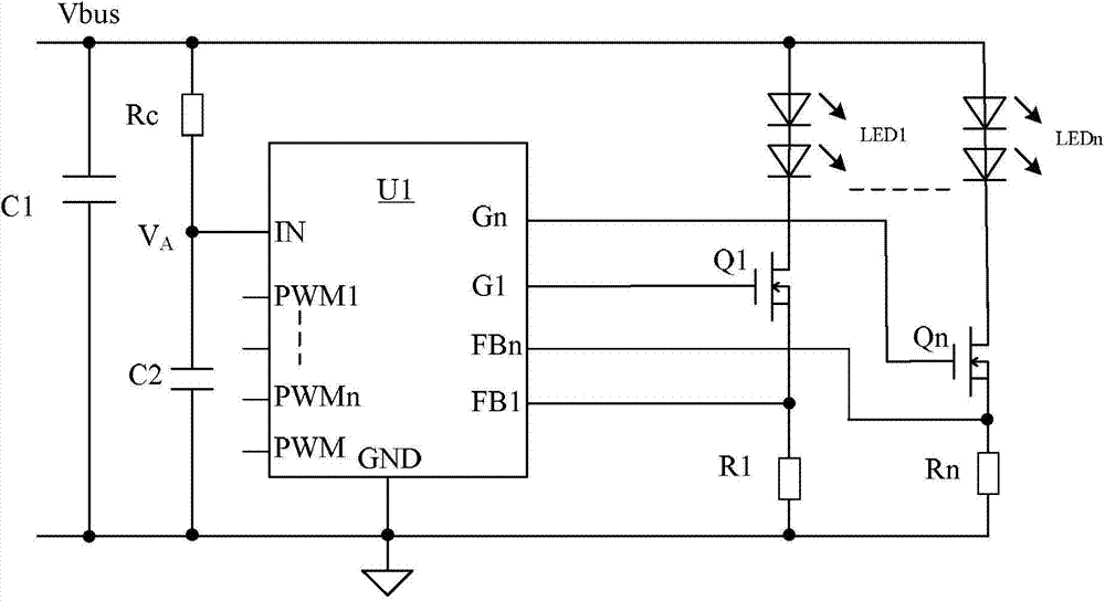 Multiway LED constant current controller and control method
