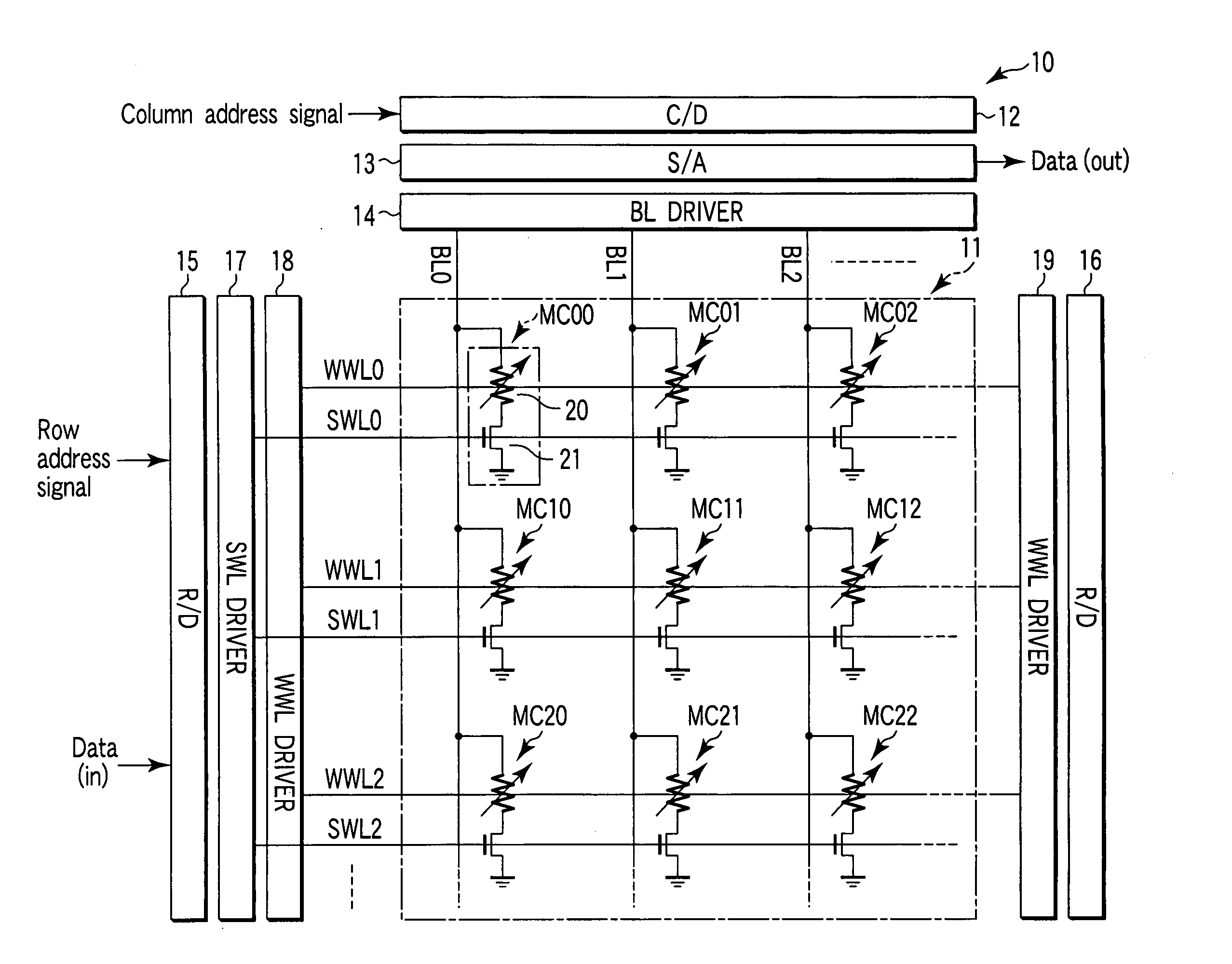 Semiconductor memory device with magnetoresistance elements and method of writing data into the same
