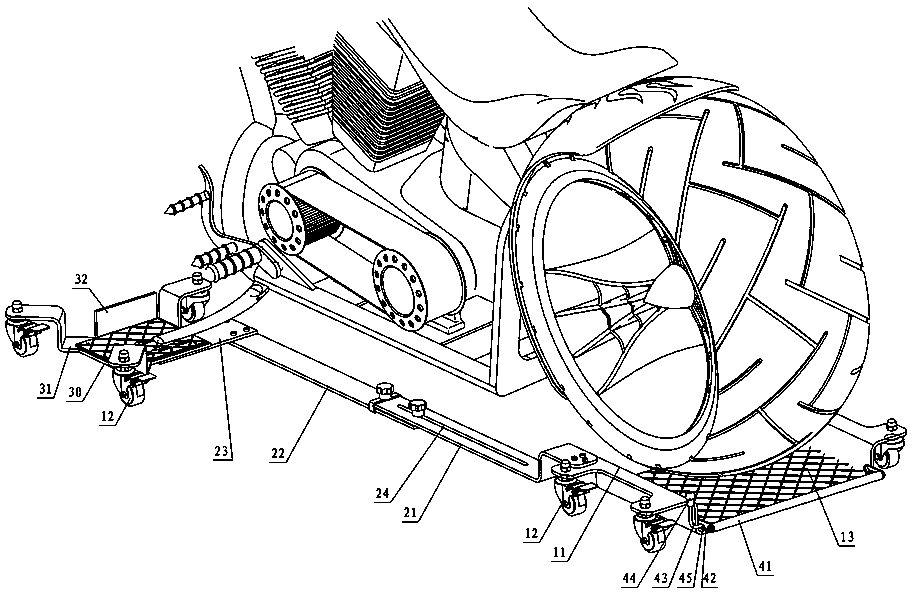 A mobile parking frame for two-wheeled motorcycles