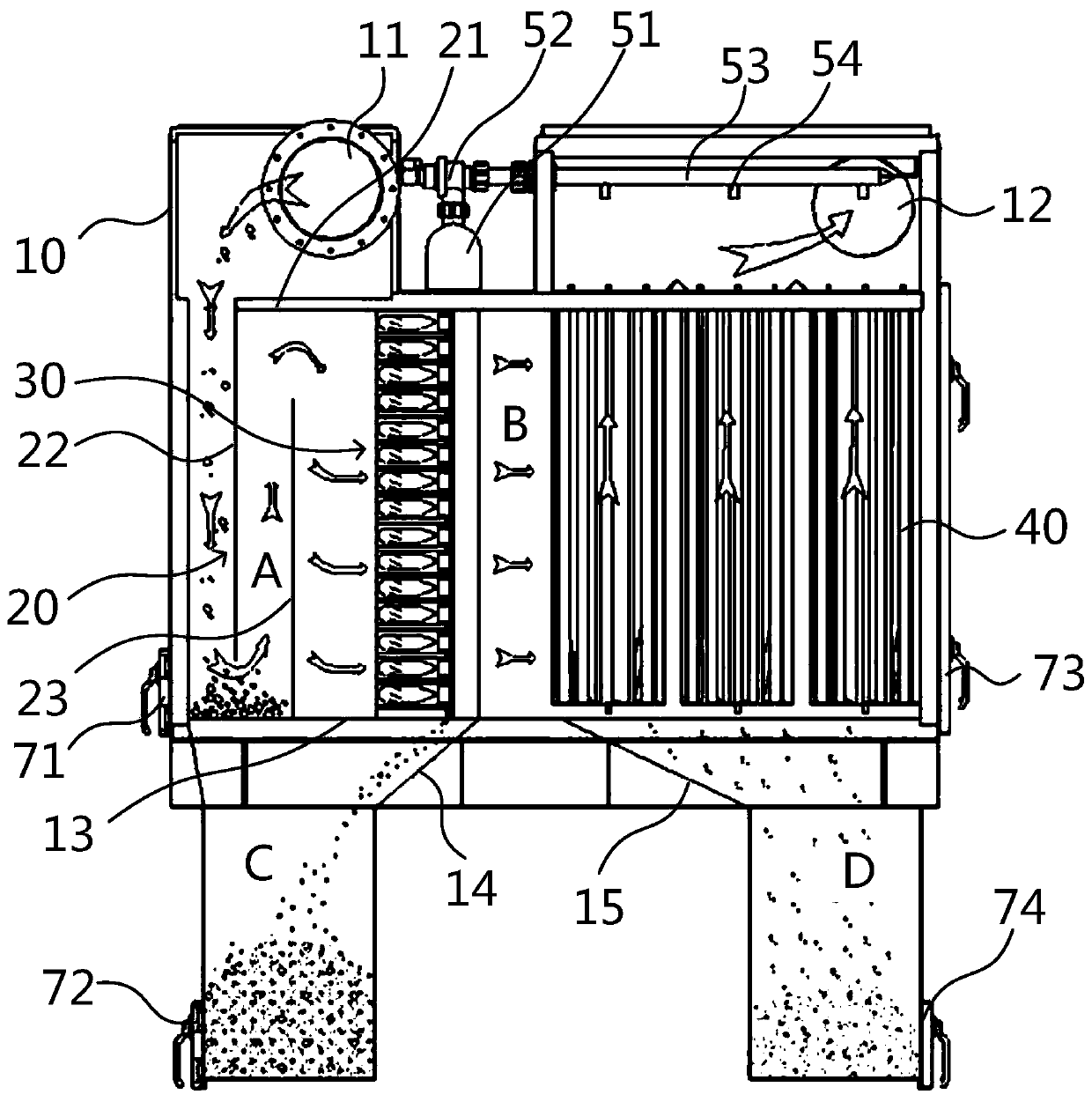 Dust removal device and vacuum operation vehicle
