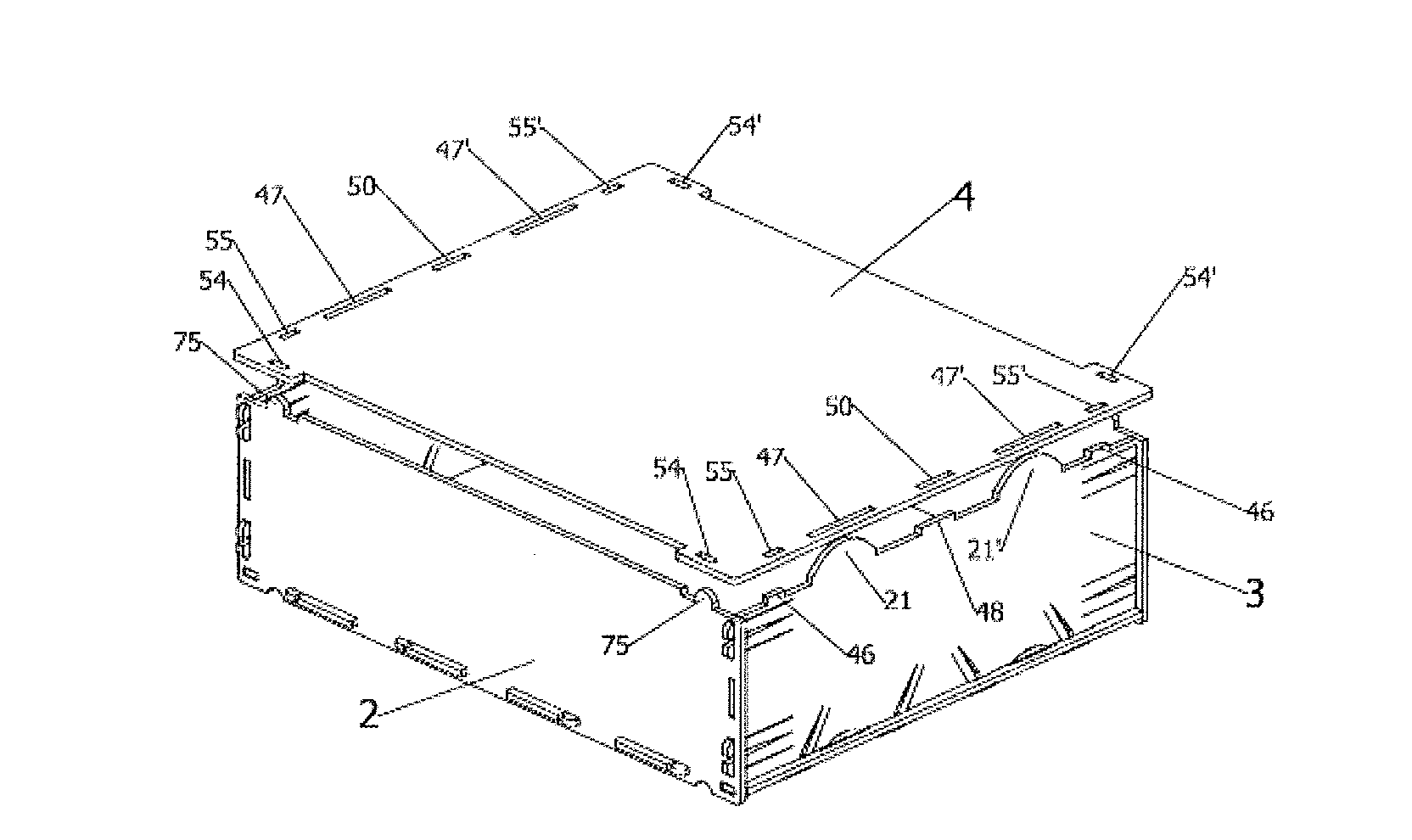 Self-assemblable container for generic use and manufacturing method thereof