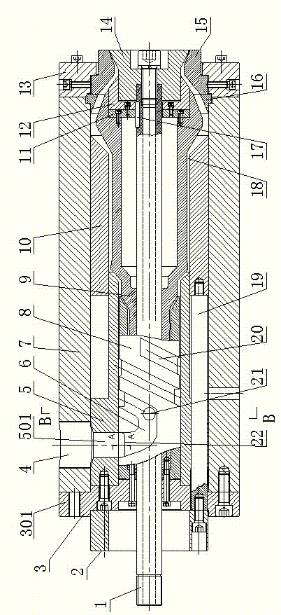 Split-type material storage die head in two-layer two-spiral channel