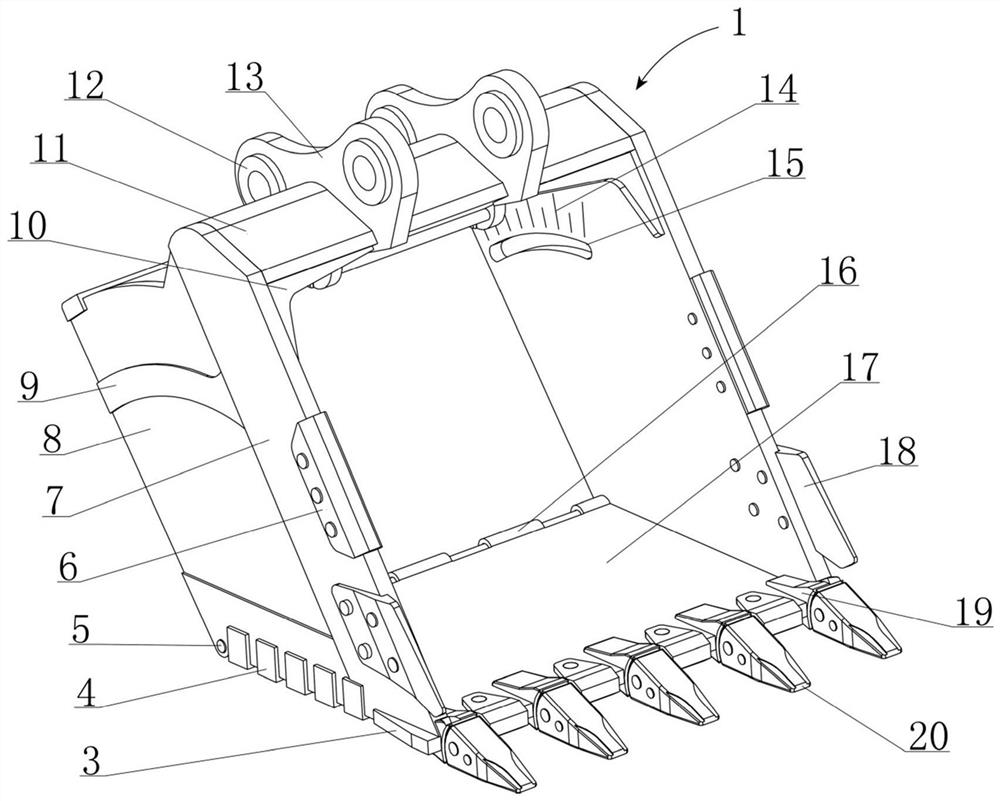 Excavator bucket with adjustable bucket capacity