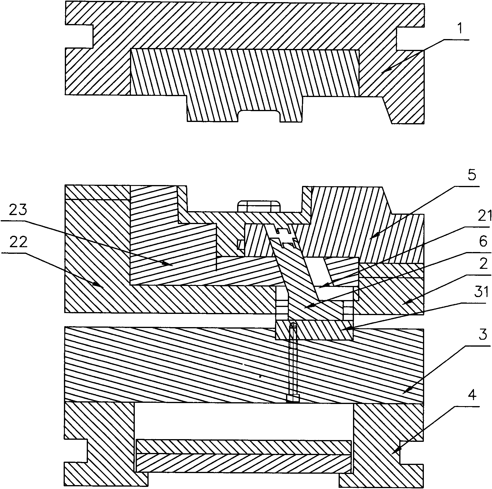 Middle plate type multiple-slider structure die