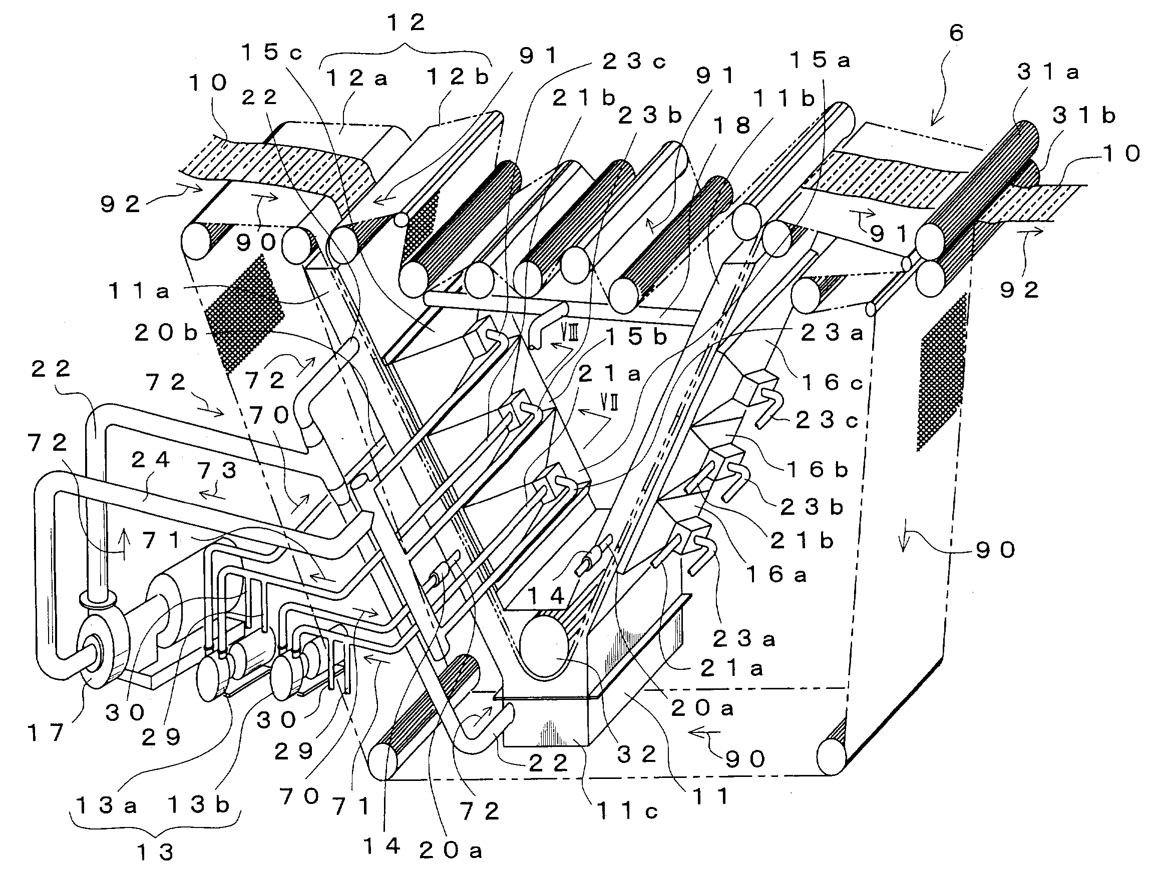 Treatment apparatus for chemical modification of animal fibers of continuous web form