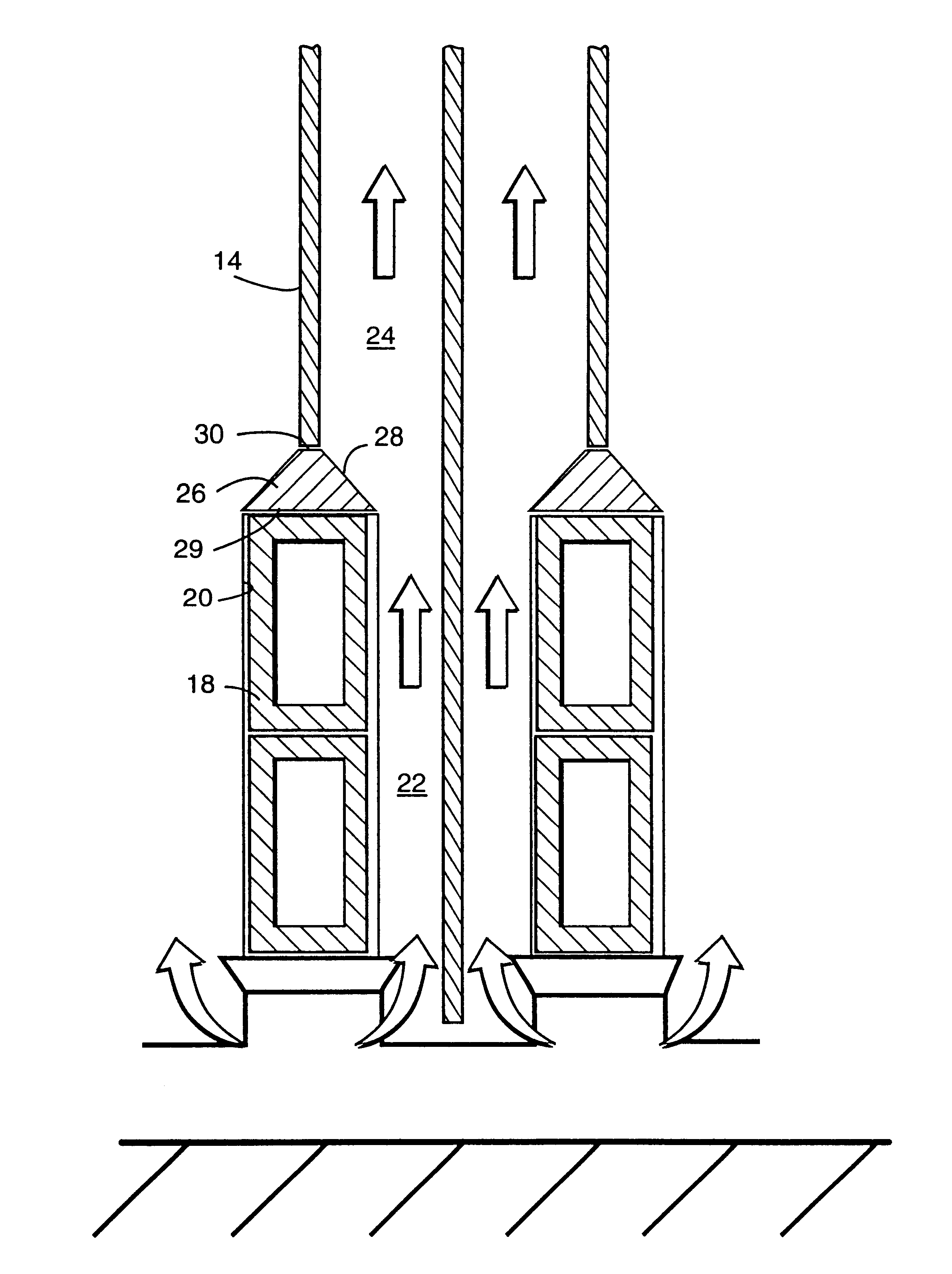 Cooling flow gas transition inserts in stator core ducts and methods of cooling a stator core