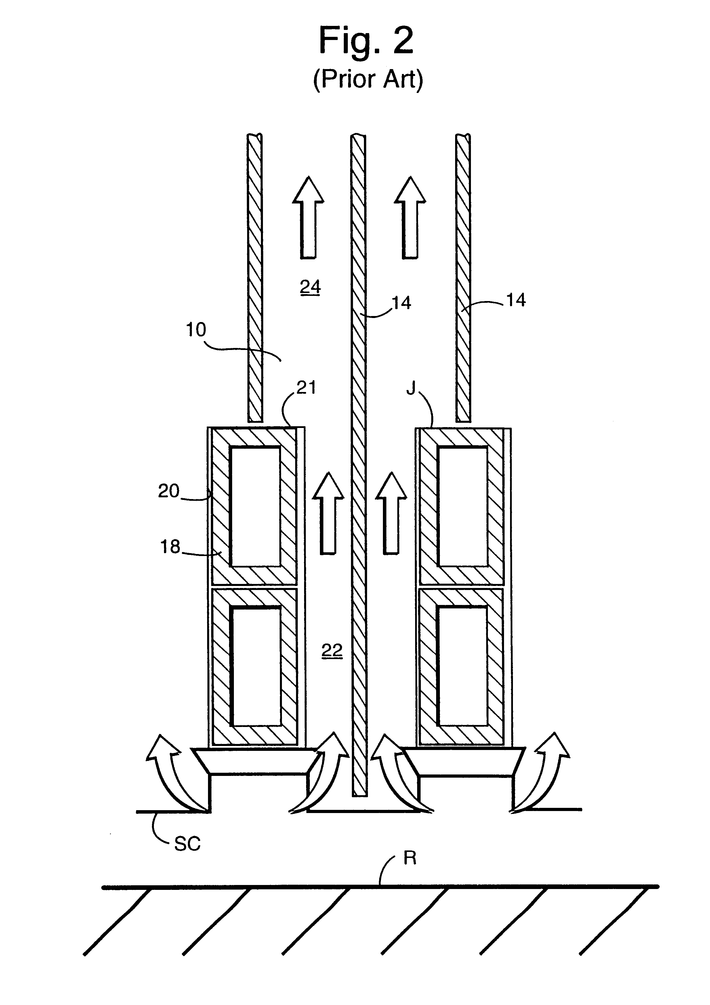 Cooling flow gas transition inserts in stator core ducts and methods of cooling a stator core