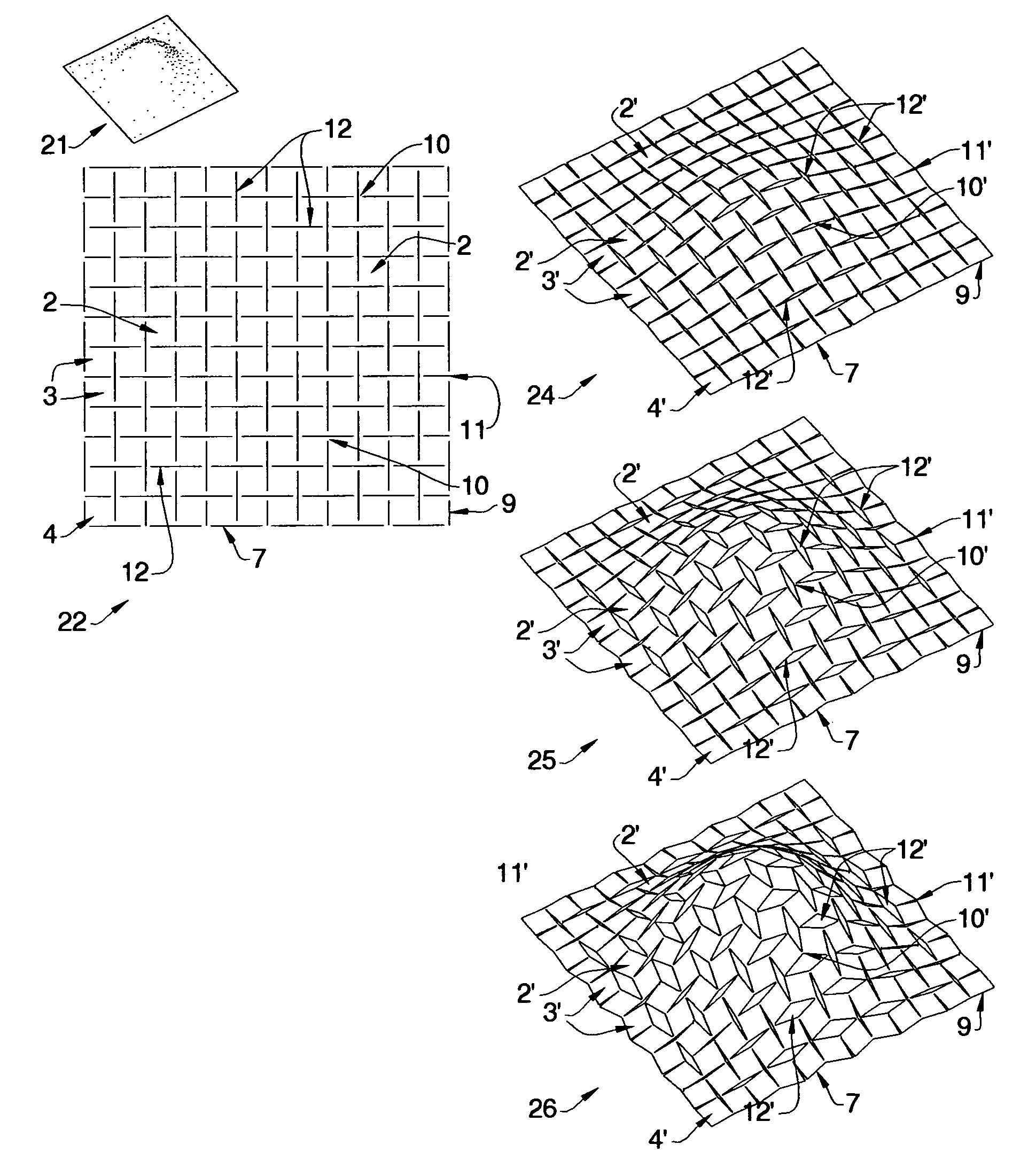 Multi-directional and variably expanded sheet material surfaces
