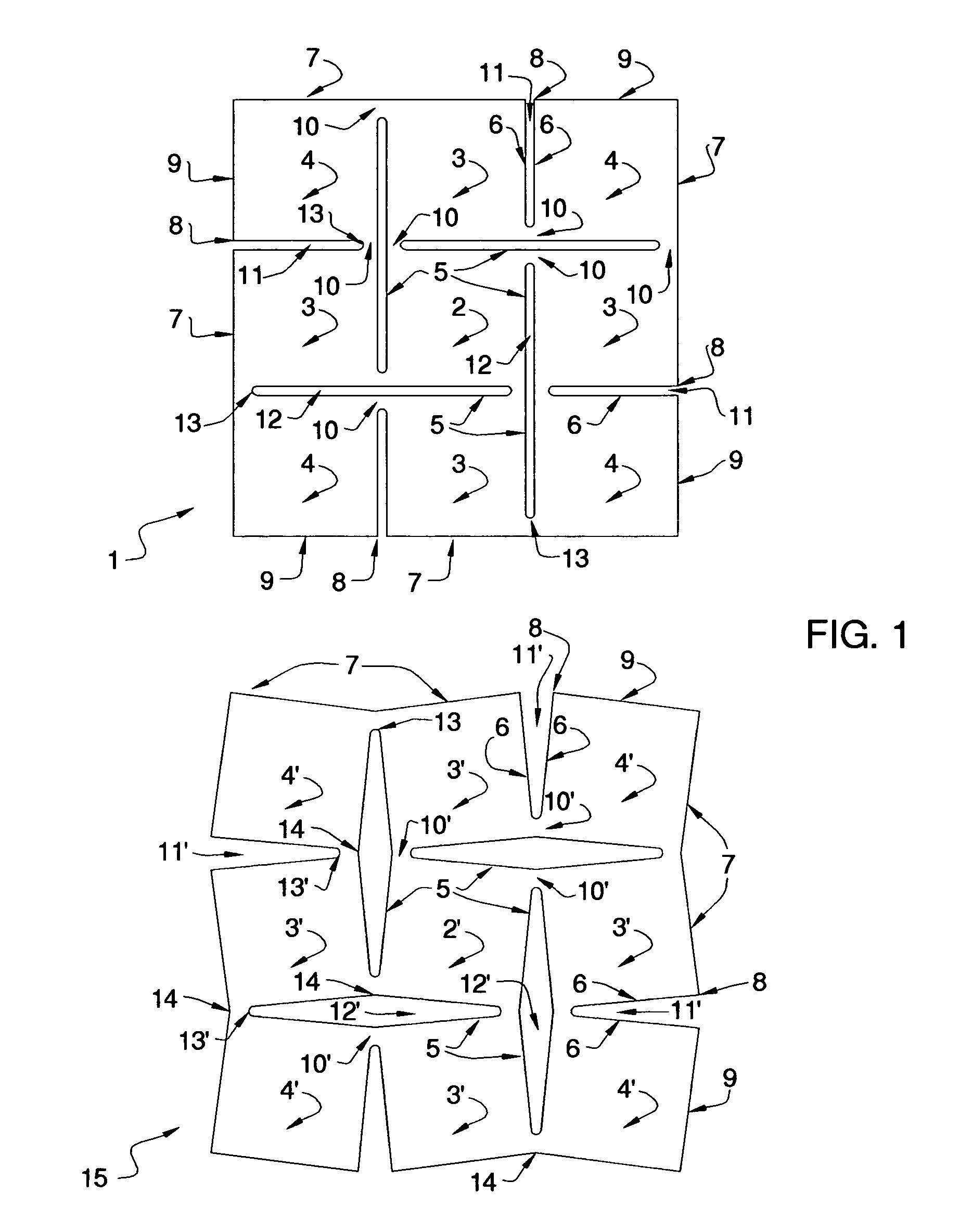 Multi-directional and variably expanded sheet material surfaces
