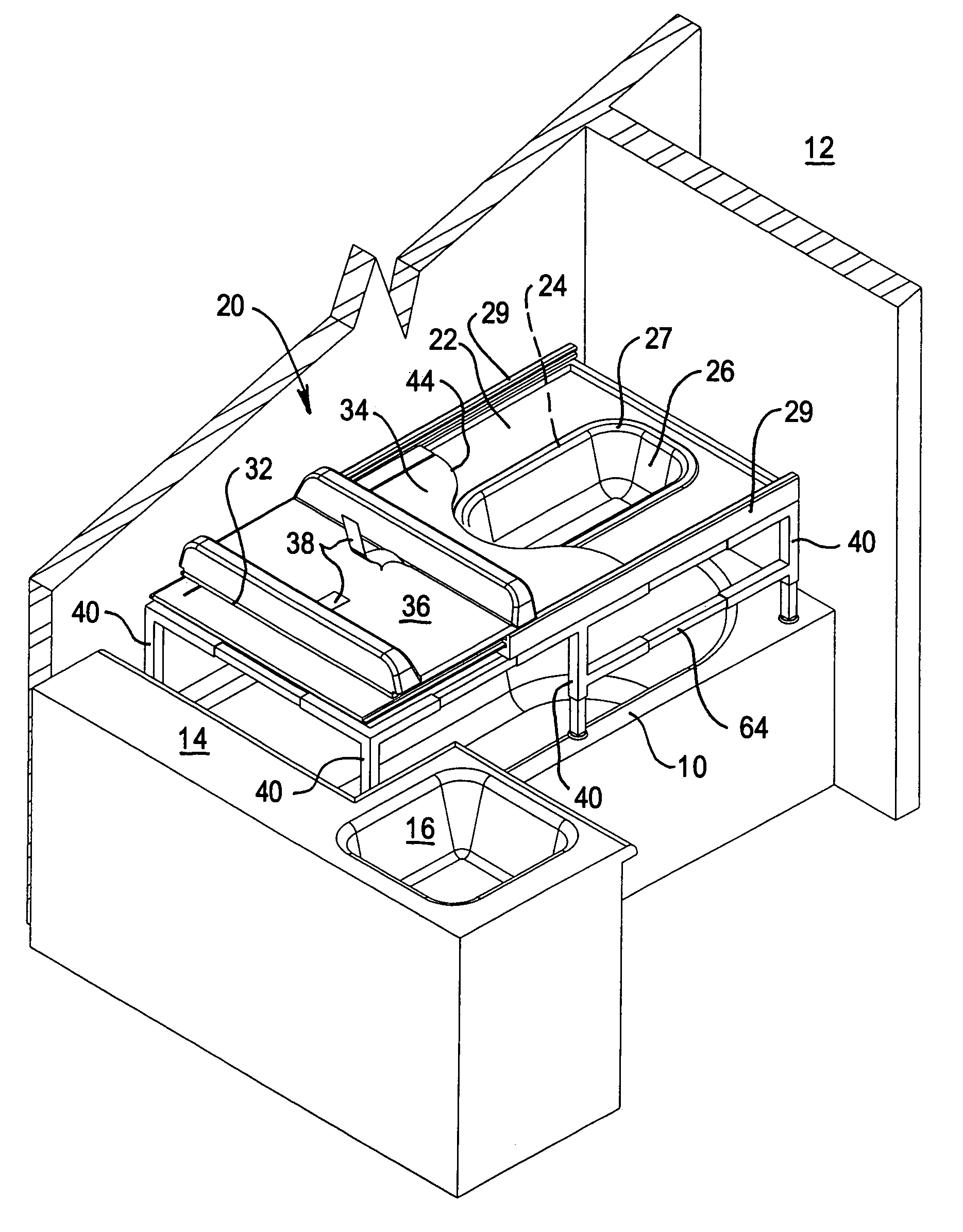 Combination baby change table and bath support