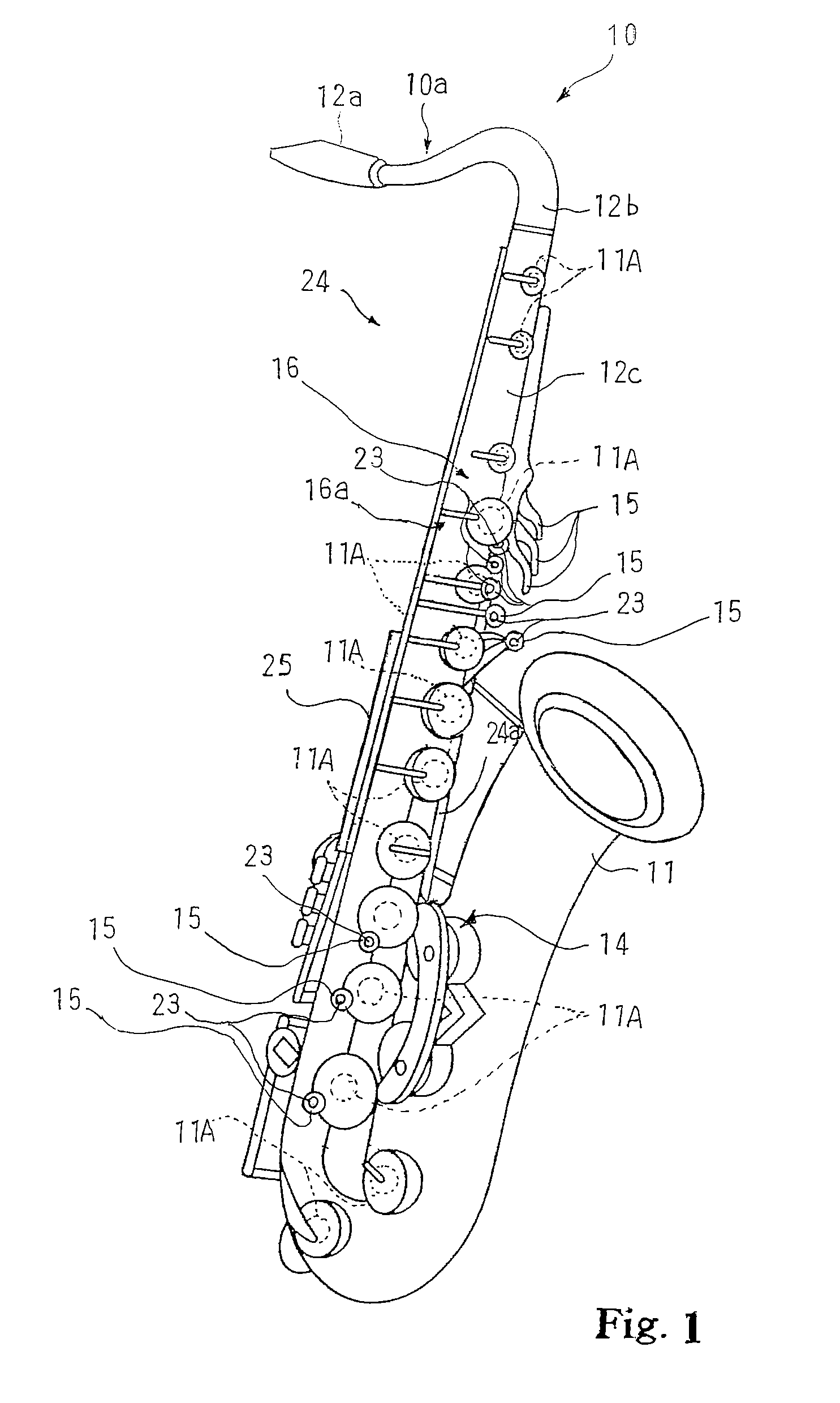Wind musical instrument having pads for closing tone holes with mechanical assistance and supporting system used therein