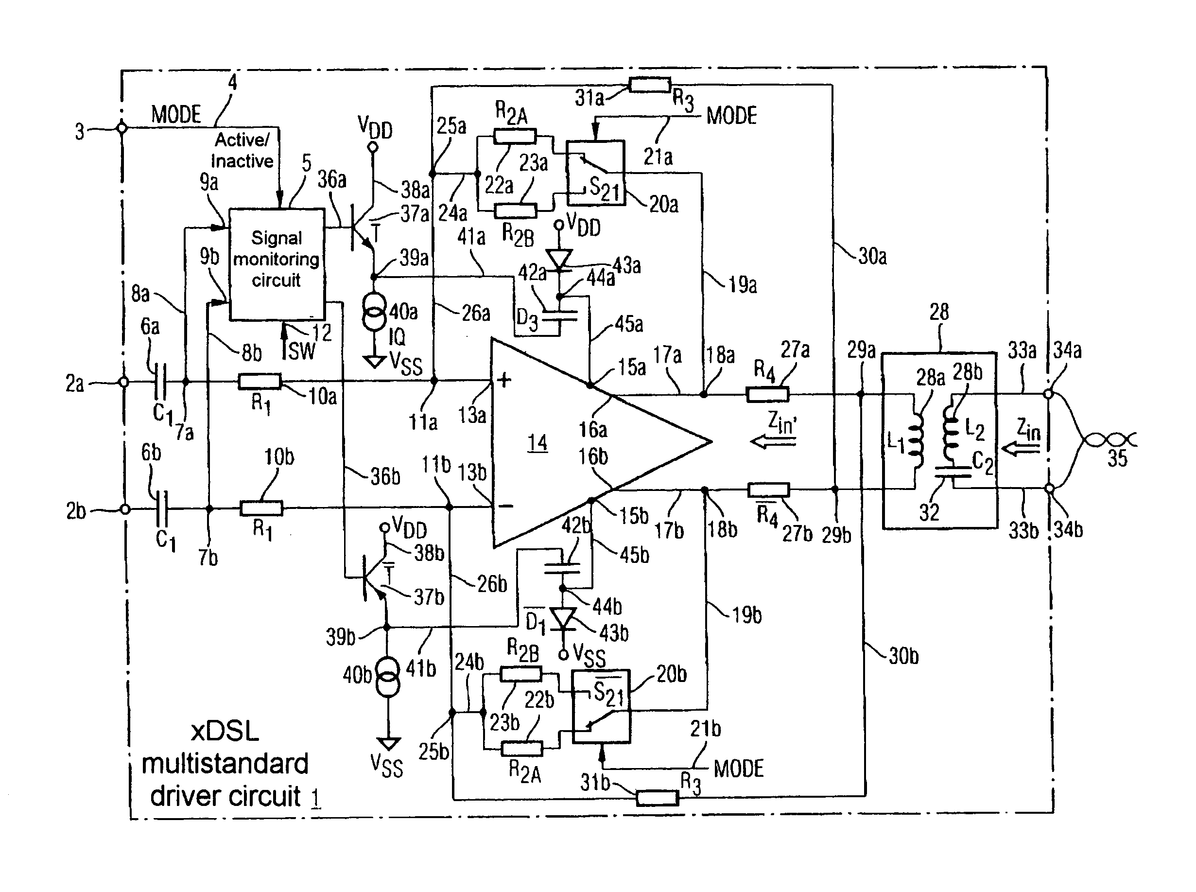 xDSL multistandard driver circuit