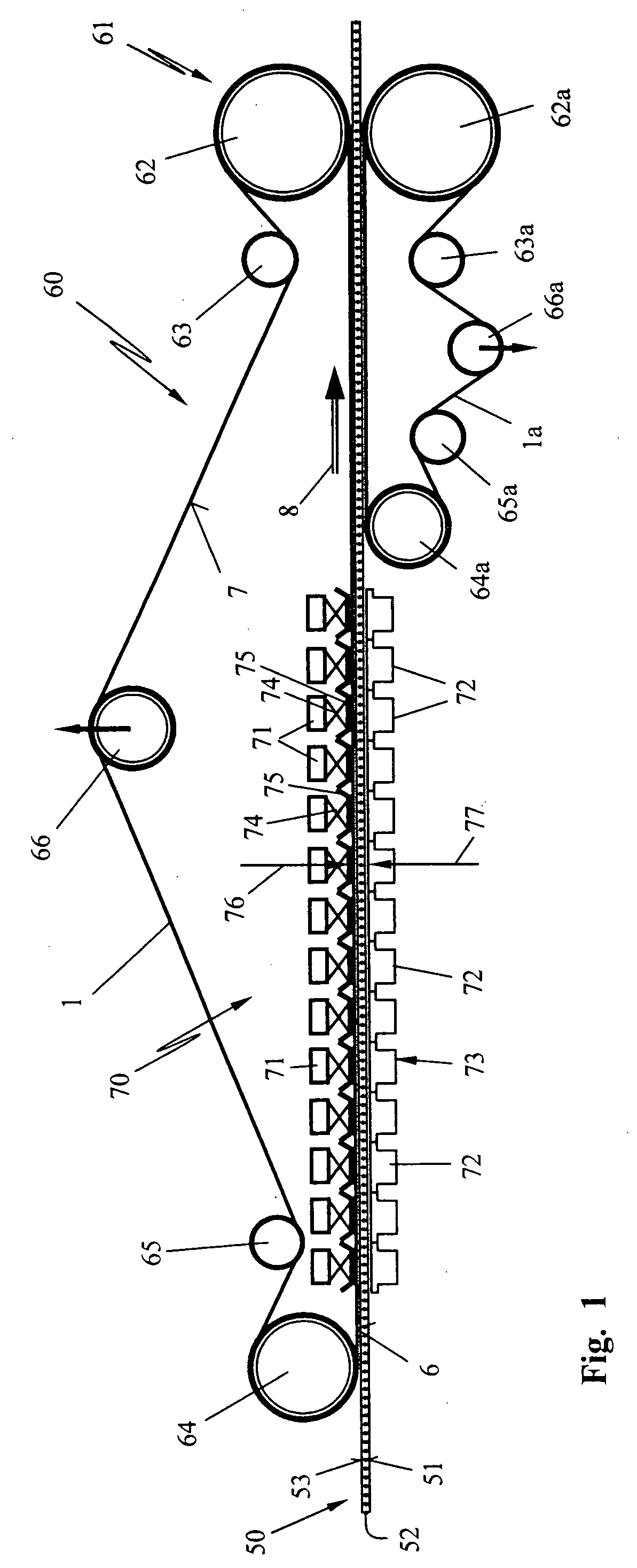Belt for a corrugator machine having a friction coefficiet reduced driven side