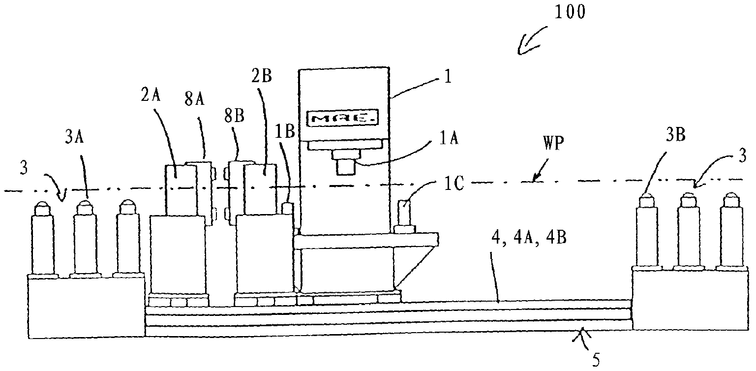 Bending-straightening machine for a long workpiece, device for feeding in and removing said workpiece and method for bend-traightening long workpieces