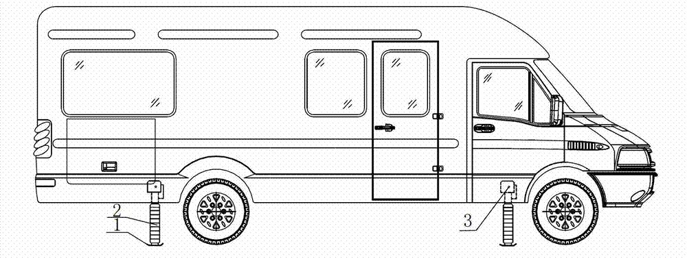 Electronic supporting leg for communication command car