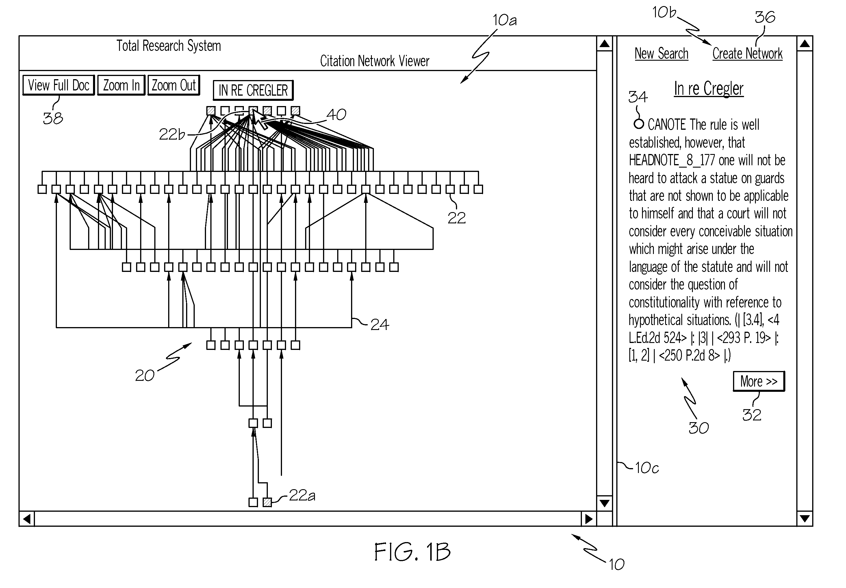 Citation network viewer and method