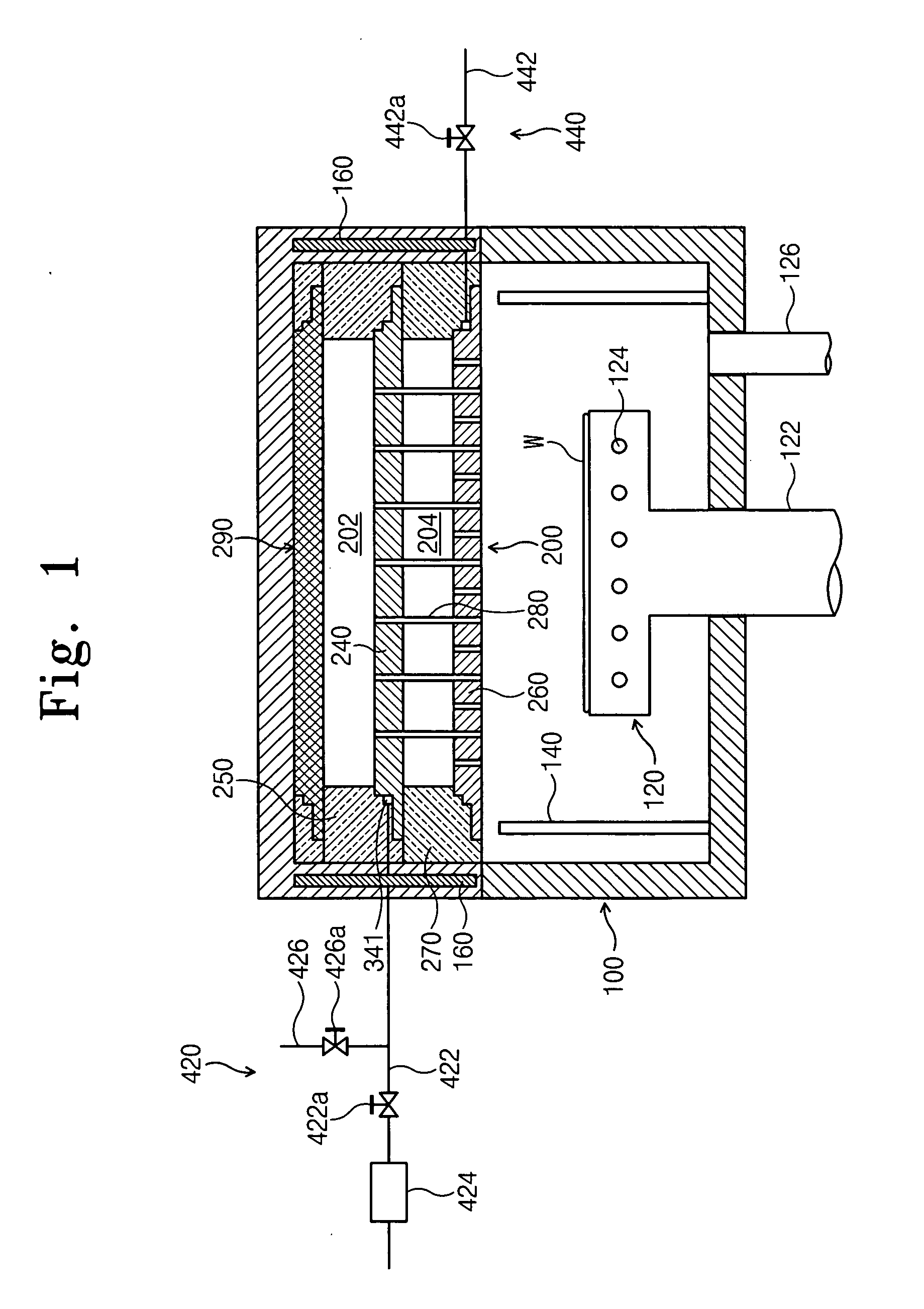Showerhead with branched gas receiving channel and apparatus including the same for use in manufacturing semiconductor substrates
