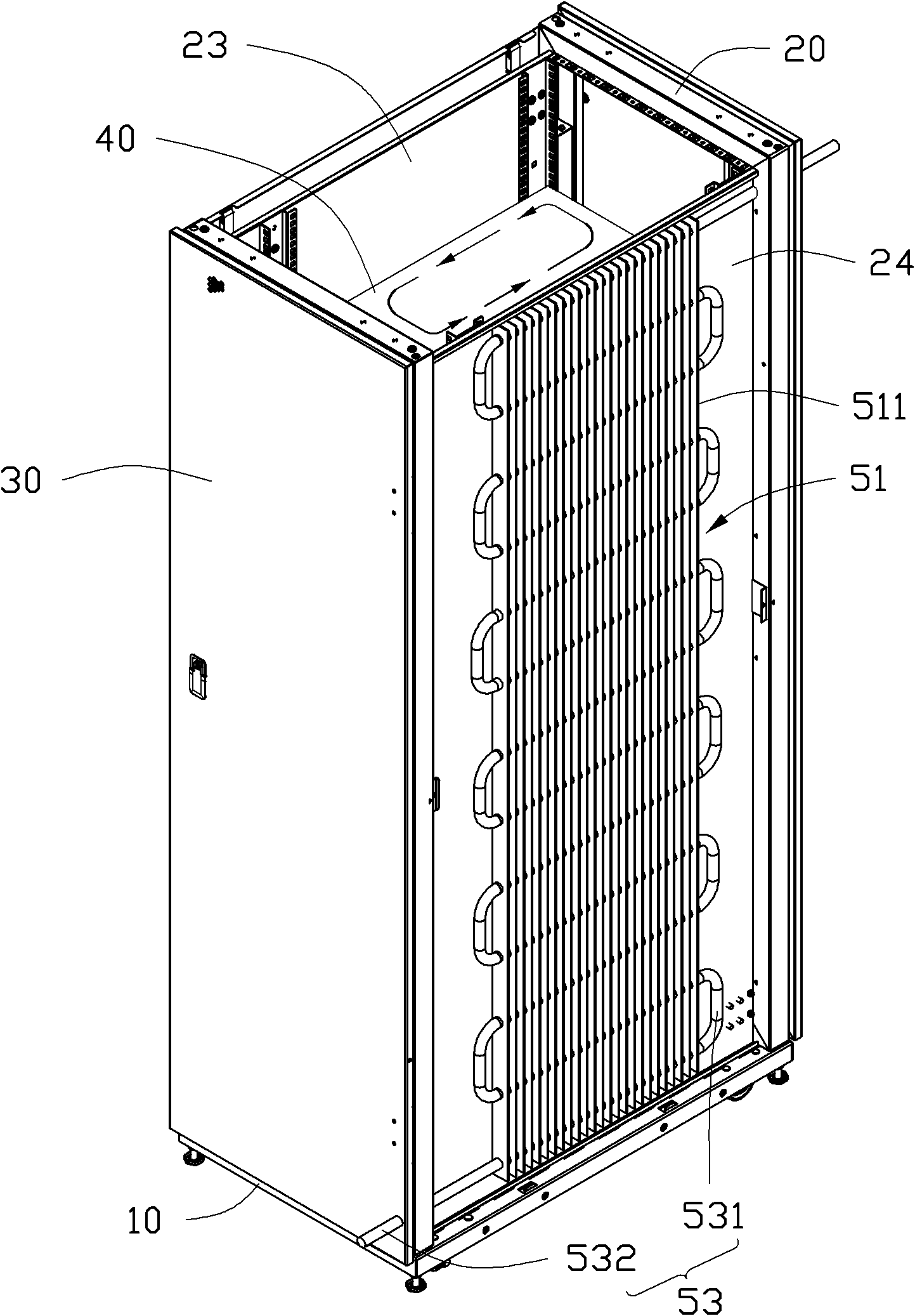 Server machine cabinet and liquid-cooled radiating system thereof