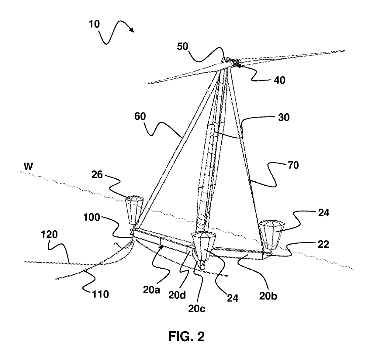 Floating wind turbine with a floating foundation, and method for installation of such a wind turbine