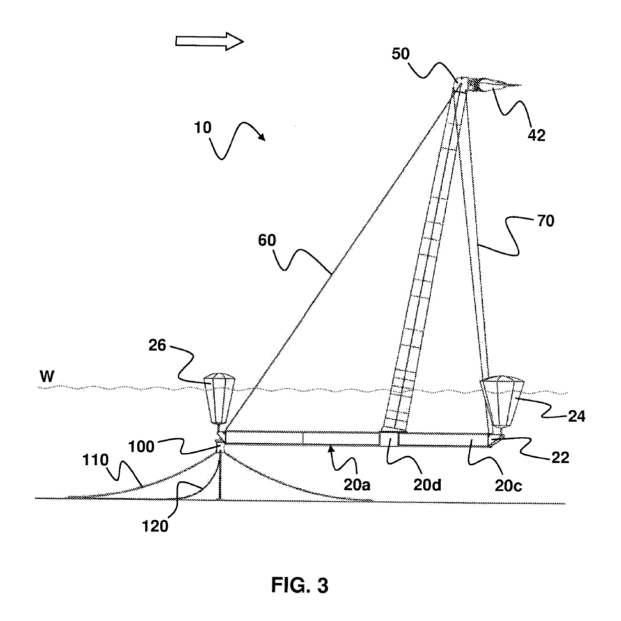 Floating wind turbine with a floating foundation, and method for installation of such a wind turbine