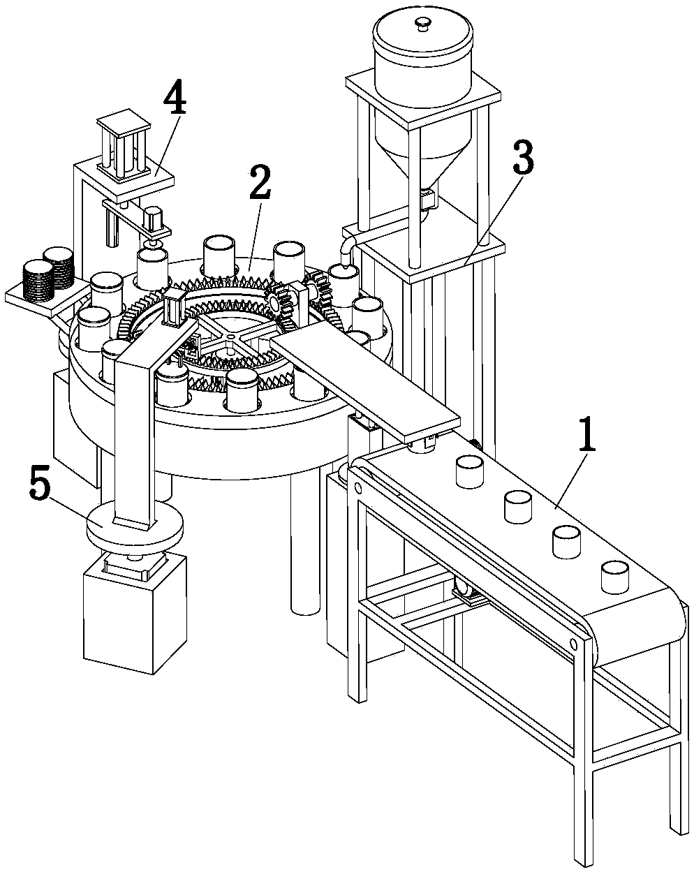 Filling and sealing device for filling food