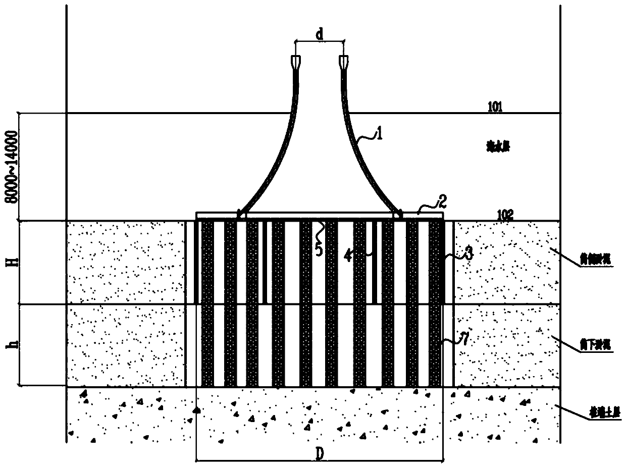 Composite foundation-bucket offshore wind power foundation with piles distributed in bucket and construction method