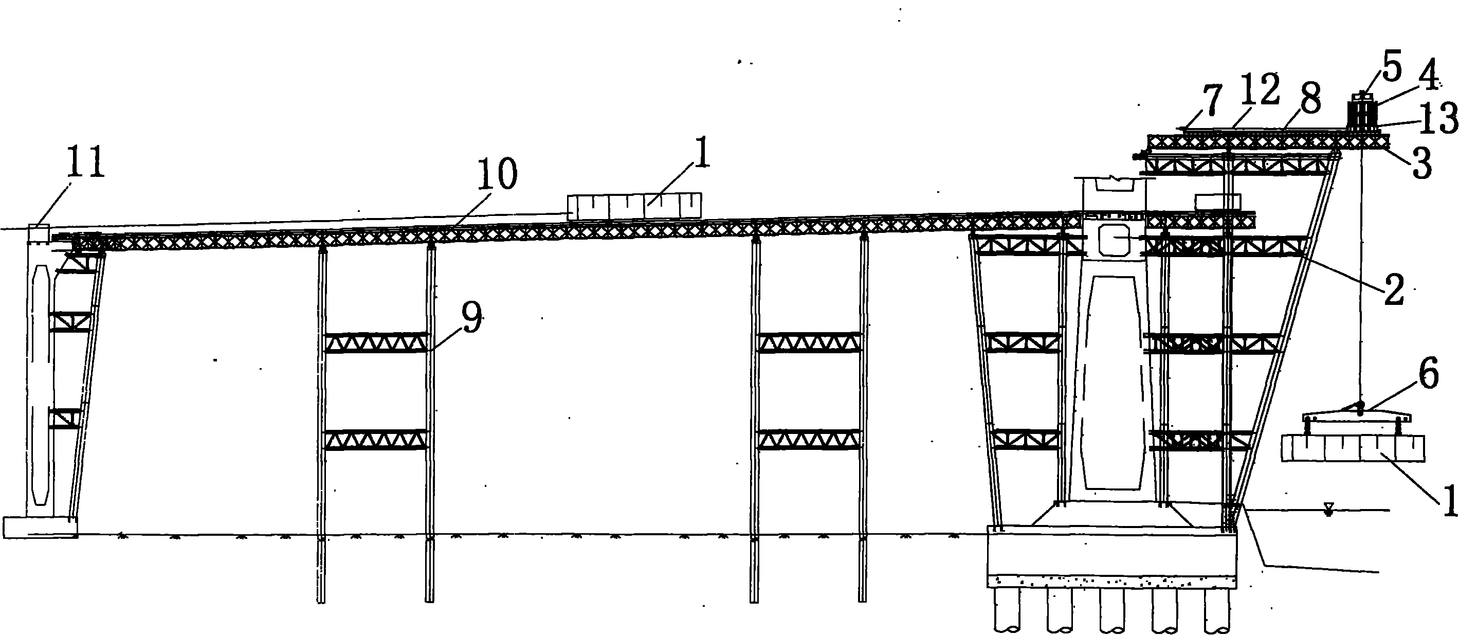 System for lifting and sliding large-tonnage steel box girder in land area and shoal area and construction method thereof