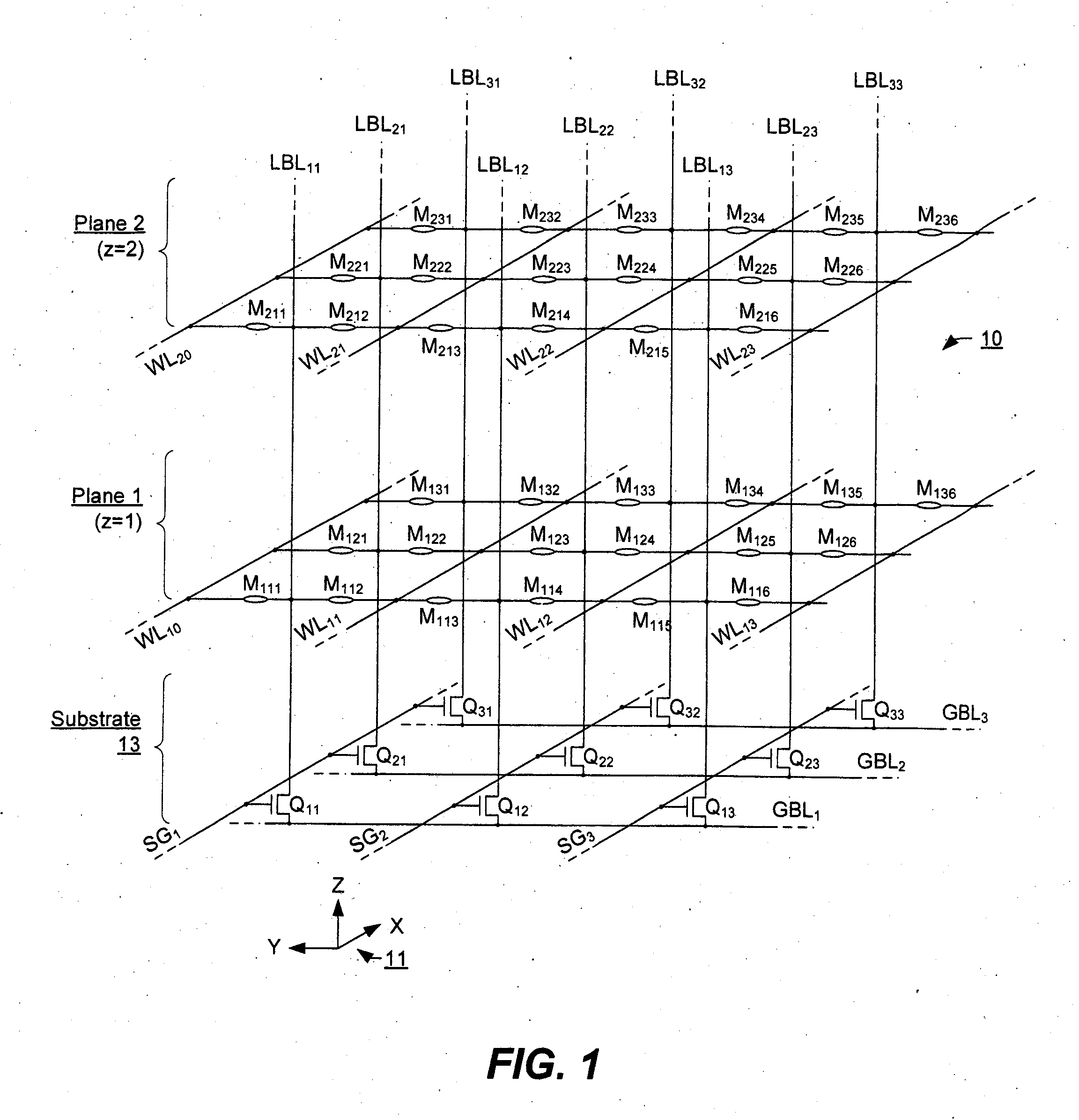 Three-Dimensional Array of Re-Programmable Non-Volatile Memory Elements Having Vertical Bit Lines and a Double-Global-Bit-Line Architecture