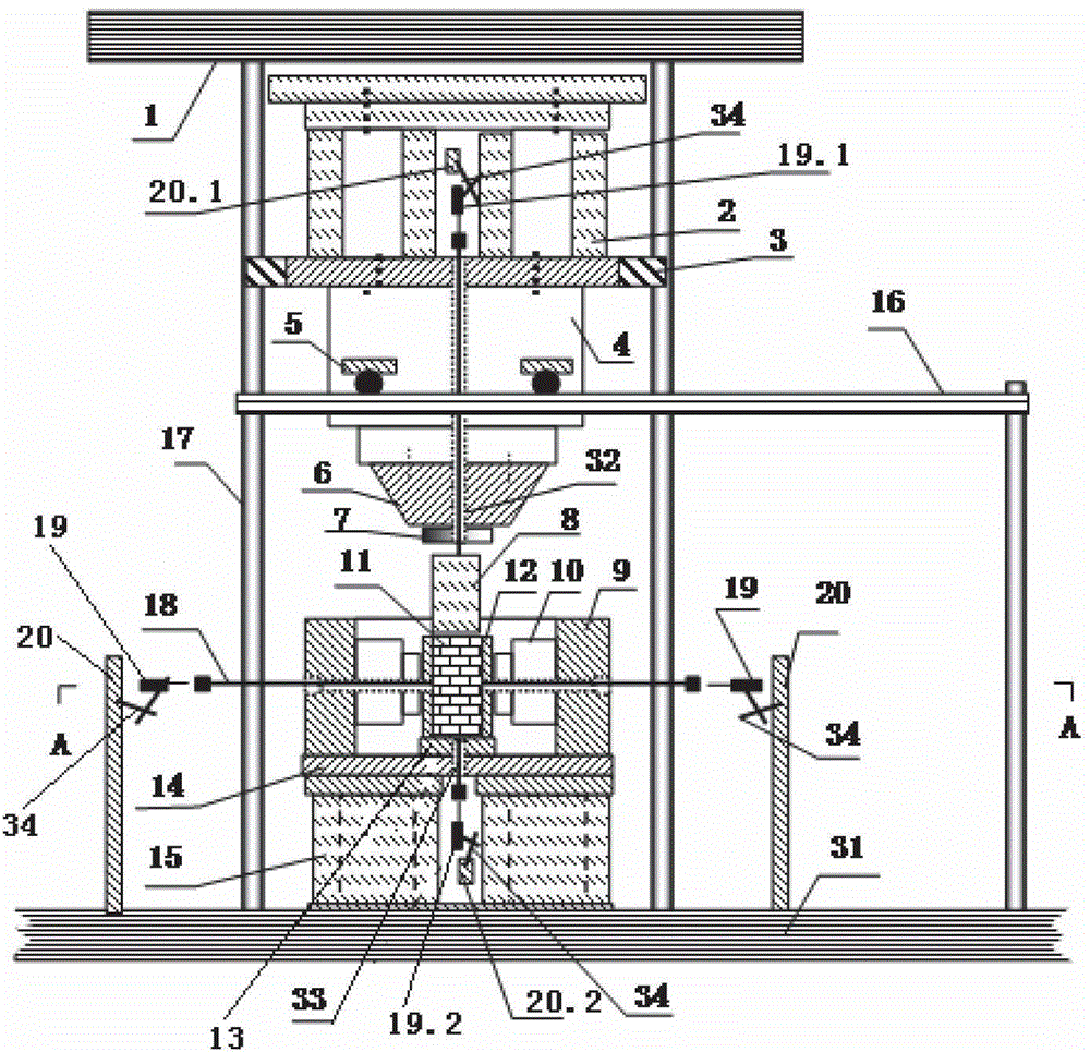 Middle-sized rock servo control true triaxial test device