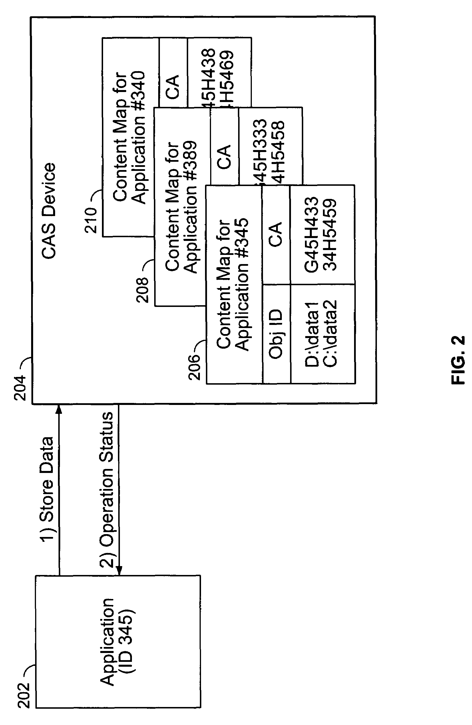 Content addressed storage device configured to maintain content address mapping