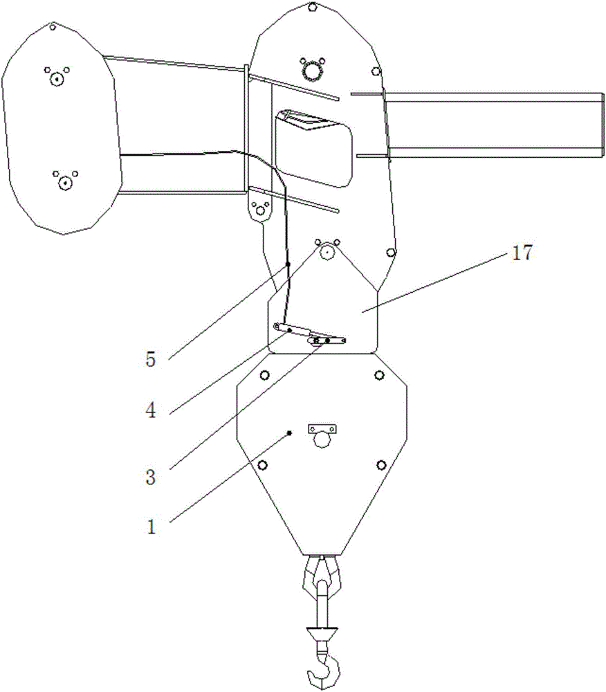 Marine crane hook pulley fixing device and fixing method