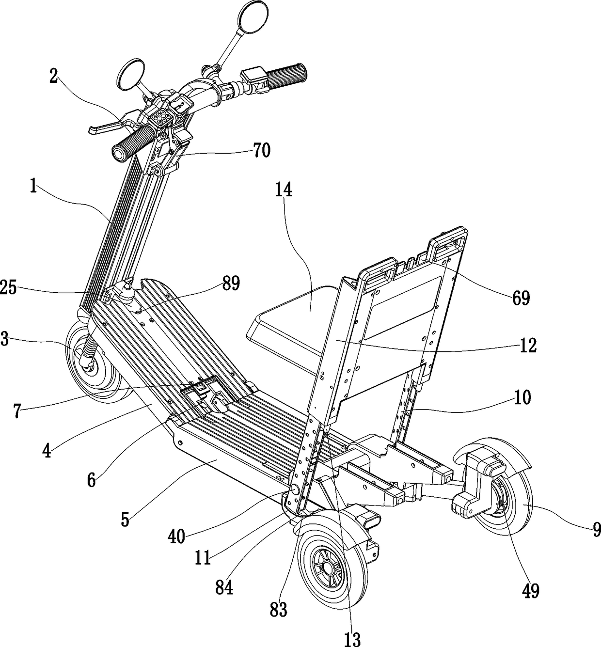 A foldable portable electric tricycle