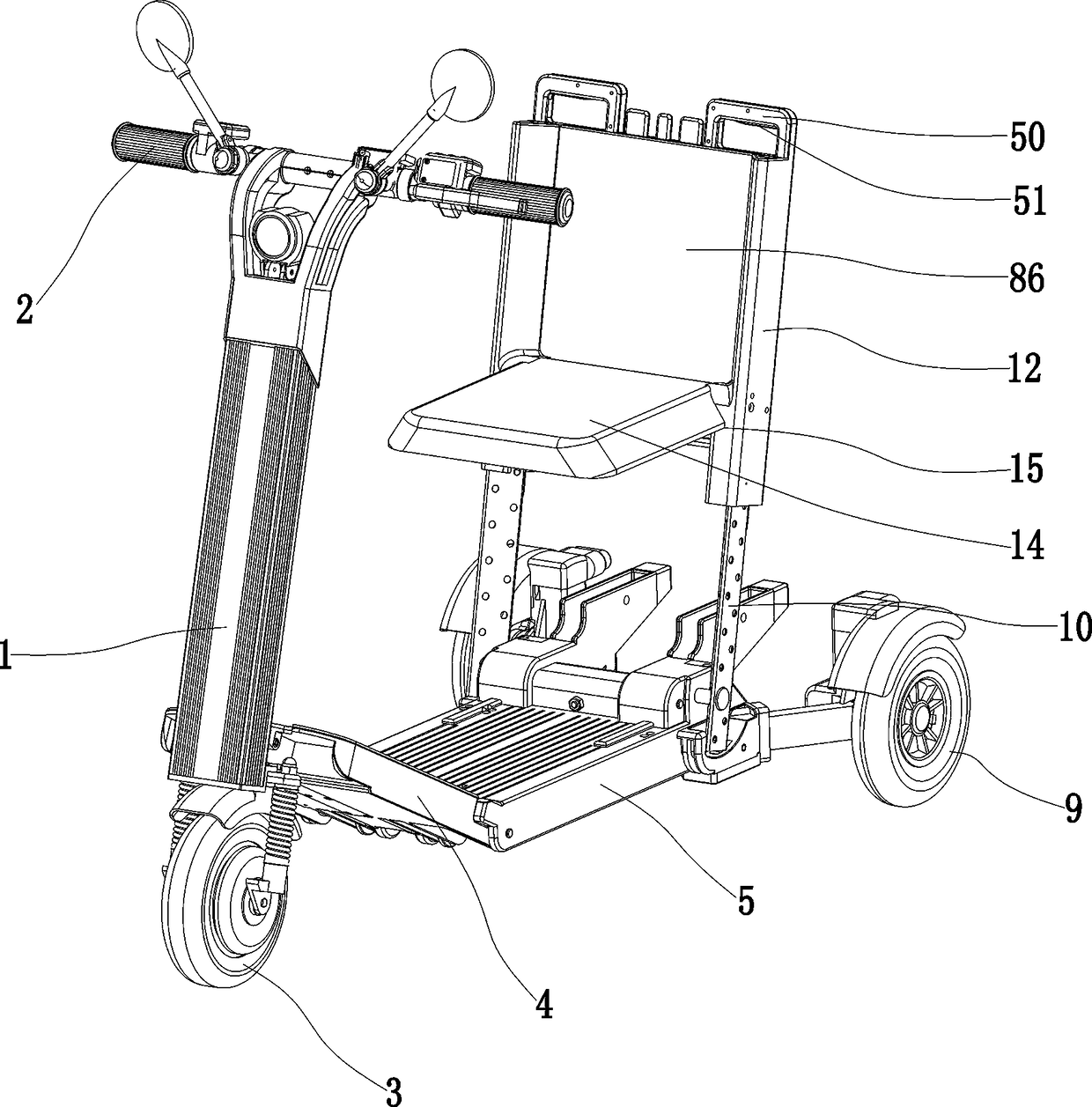 A foldable portable electric tricycle
