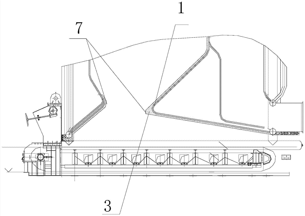 Membrane wall type front and rear arches for large coal-fired boilers