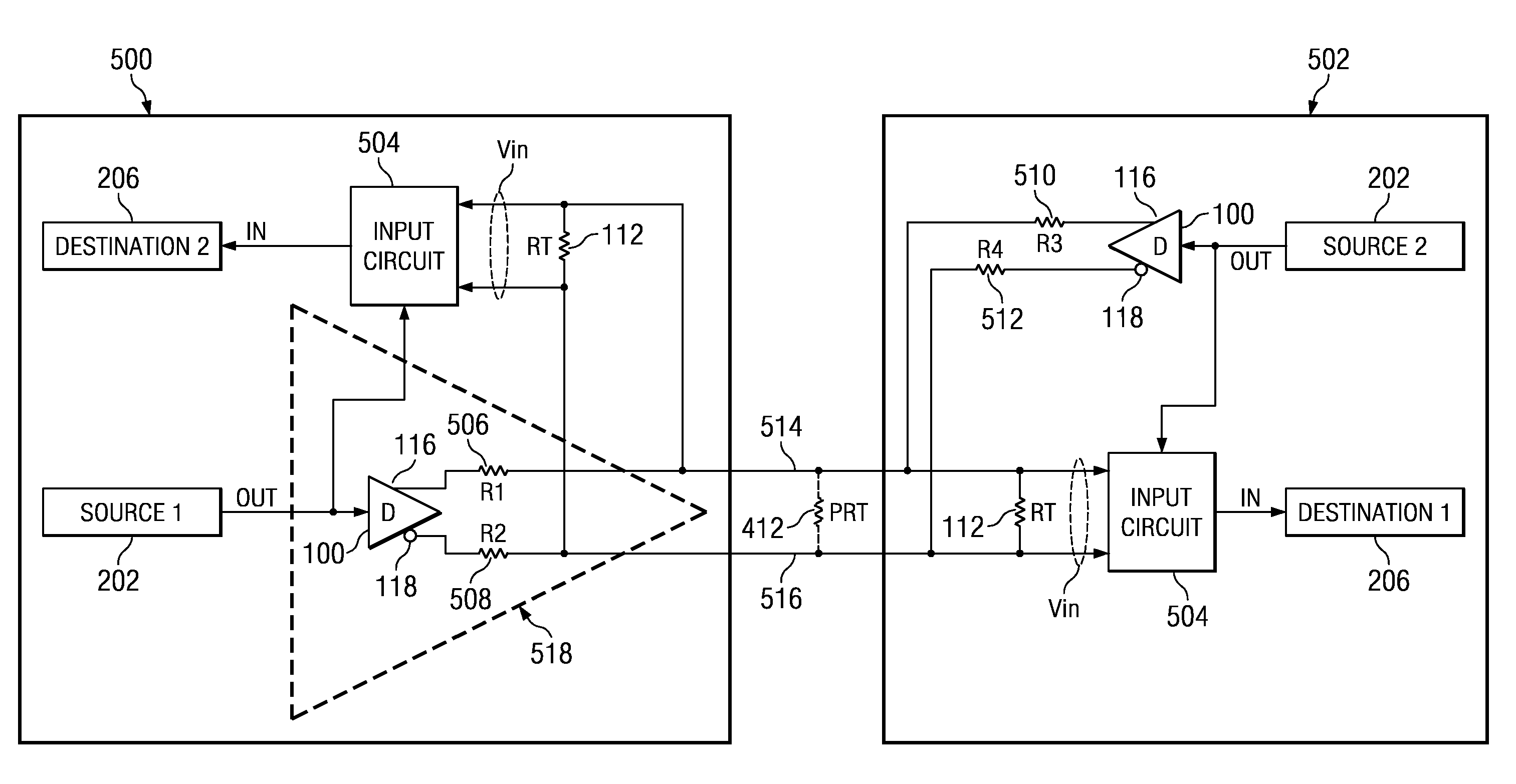 LVDS input circuit with connection to input of output driver