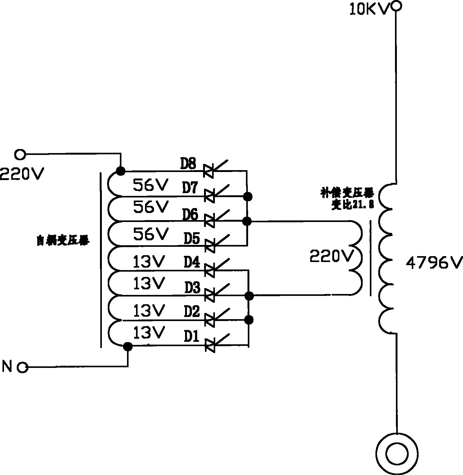 High-voltage soft-starting, voltage-stabilizing and voltage-regulating device of compensating transformer