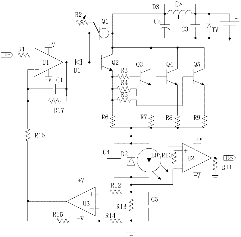 High-reliability constant voltage mode semiconductor laser driver with continuously adjustable output light power