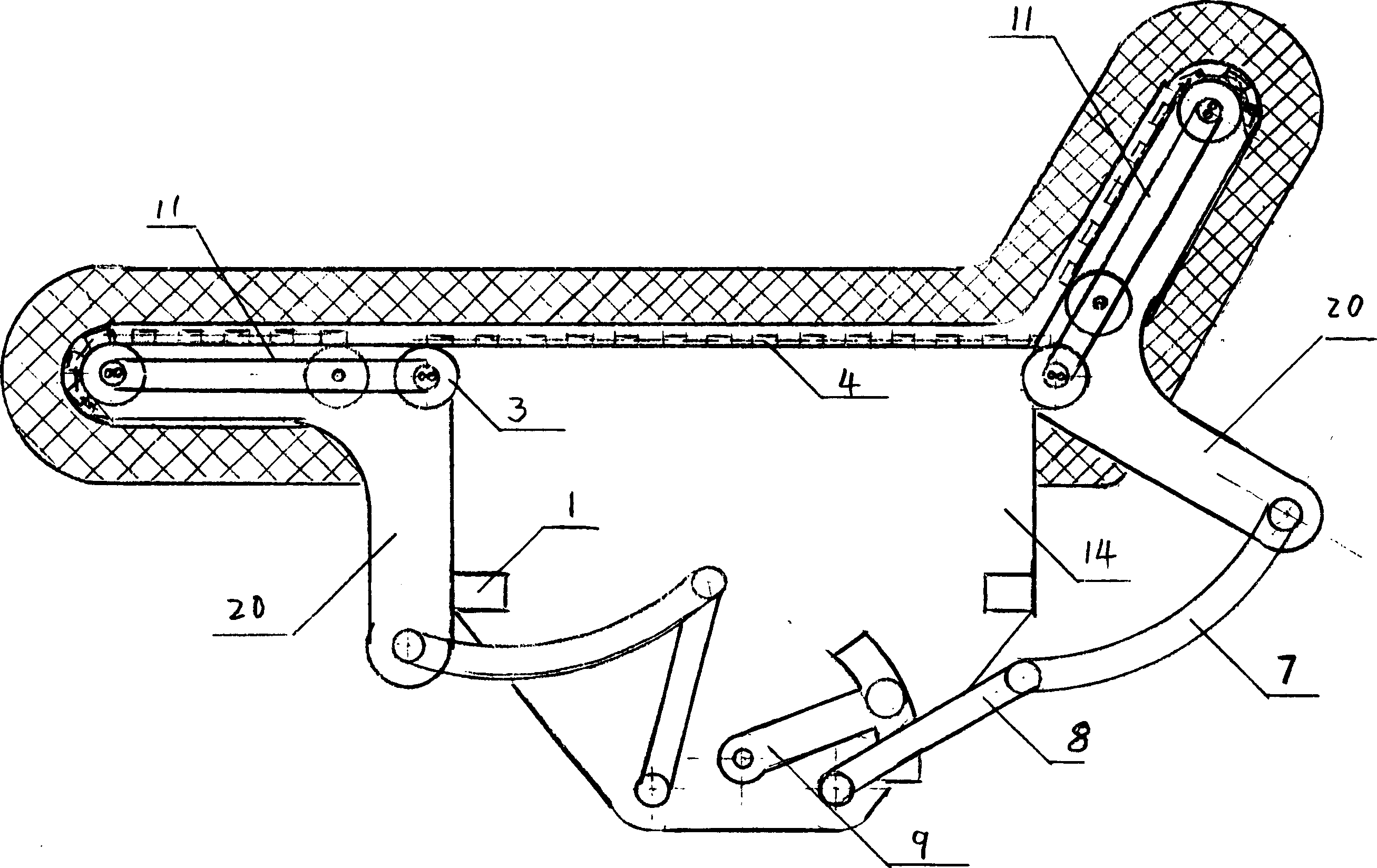 Medical turning-over bed using chain-scraper type plate
