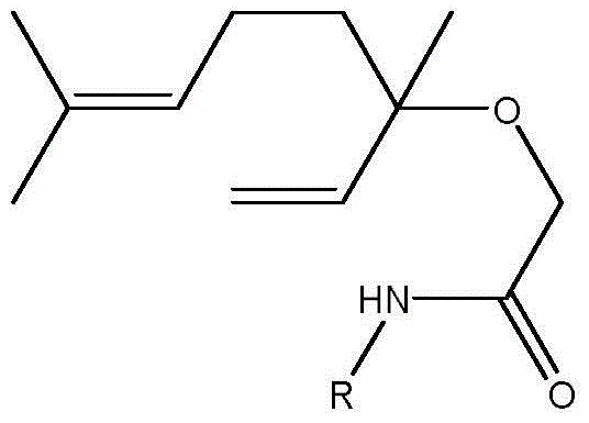 Amide derivatives of linalool, preparation method of amide derivatives and application of amide derivatives in bacteria prevention