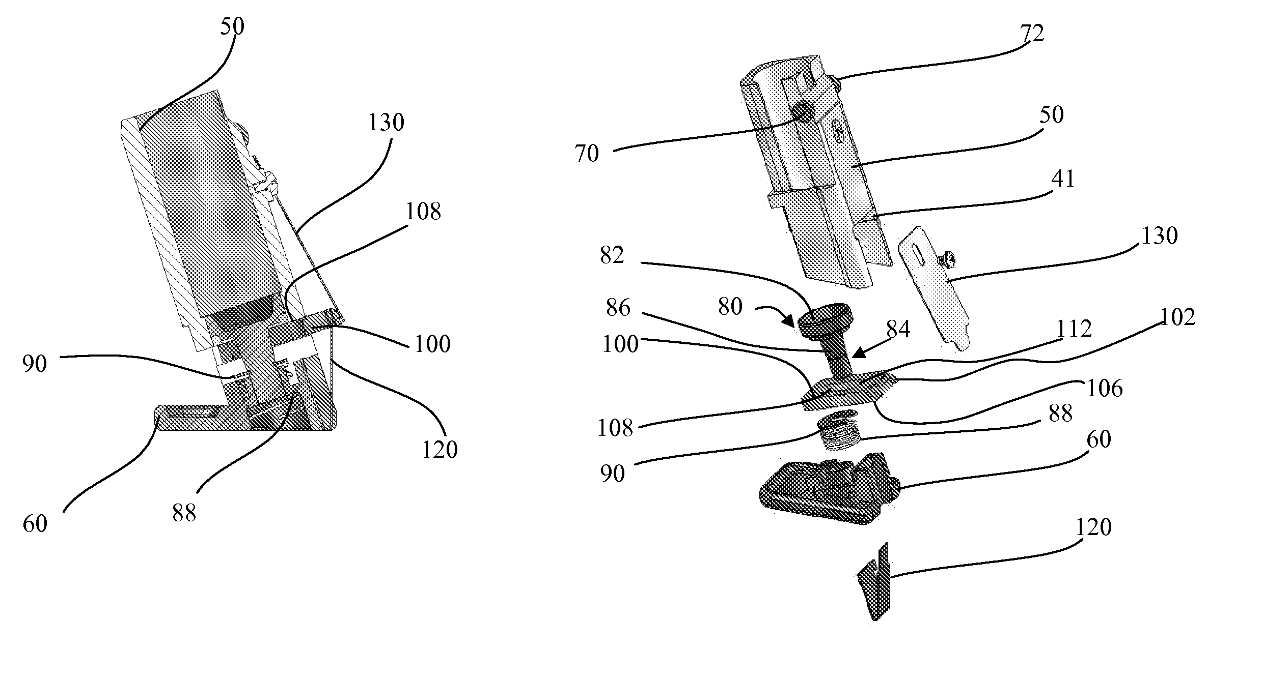 Magazine assembly for presenting a pressure cartridge to a compressed gas powered device