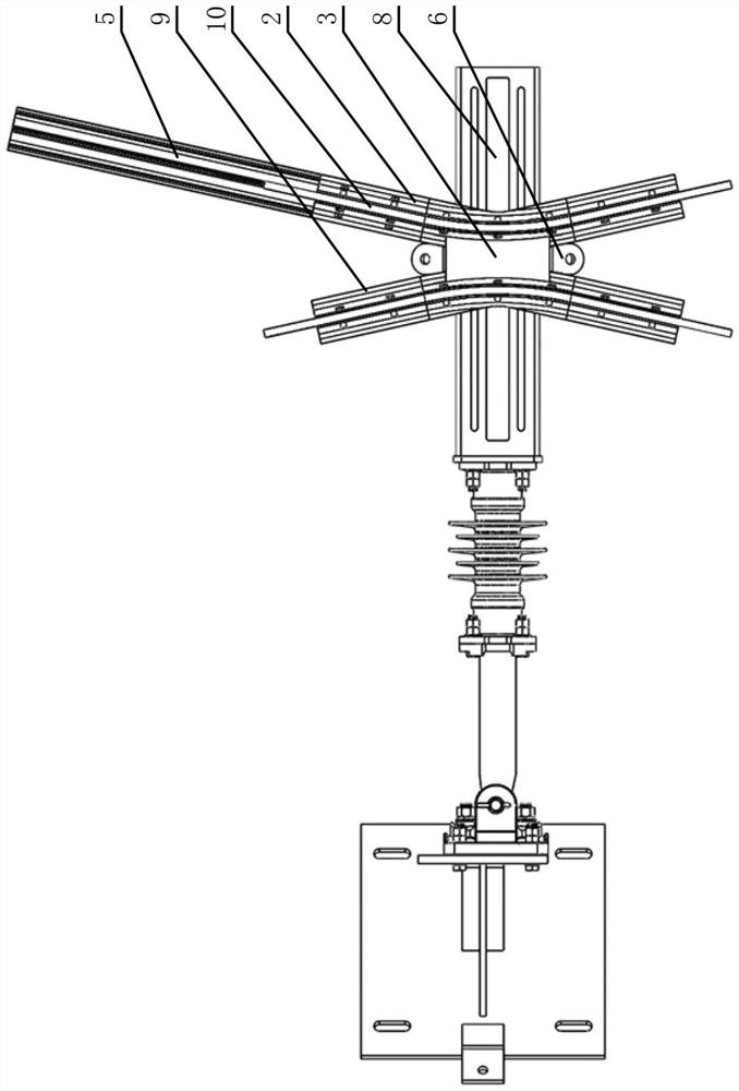 A catenary device at a crossover line