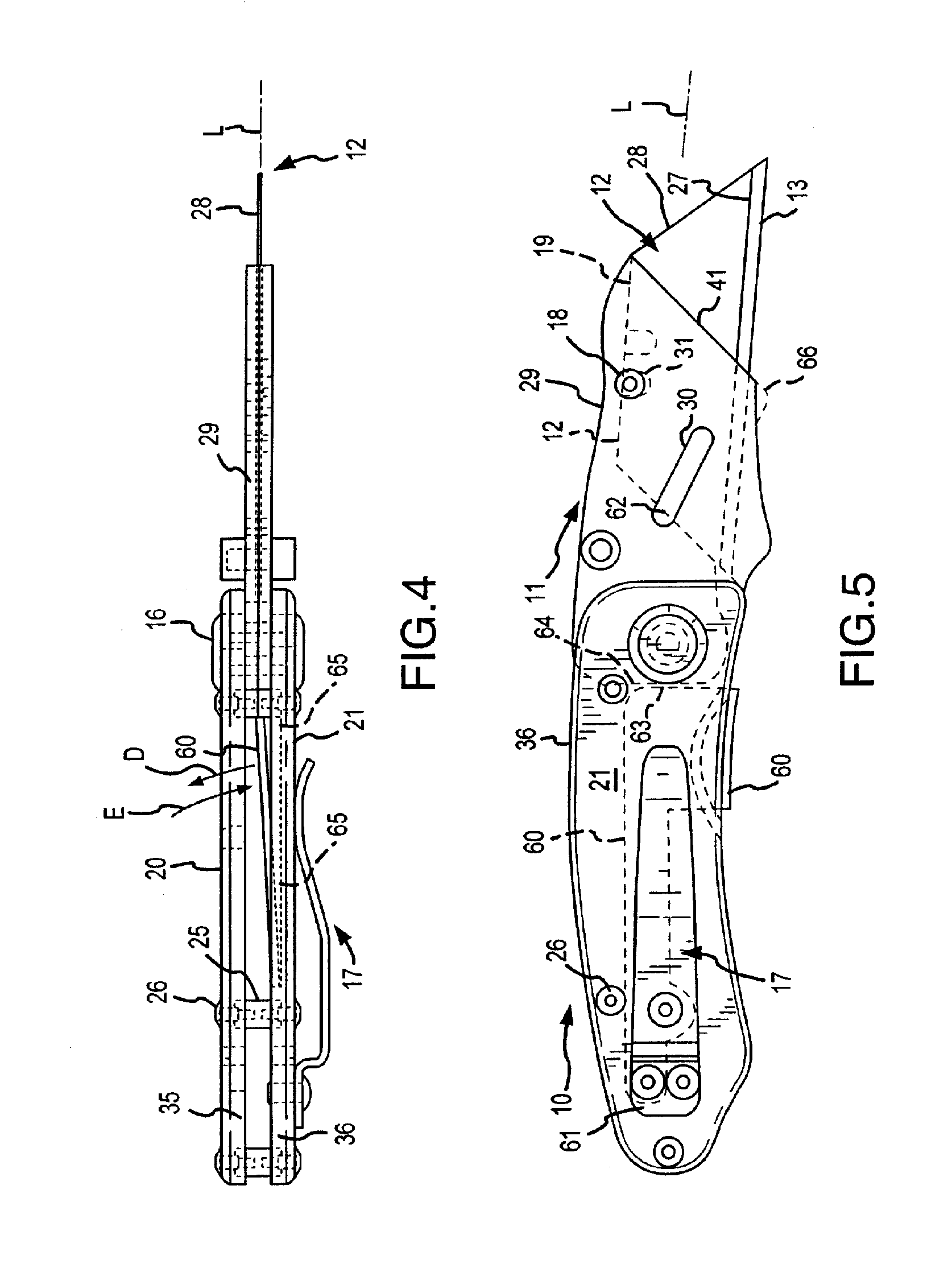 Pivoting securing device for a utility knife blade