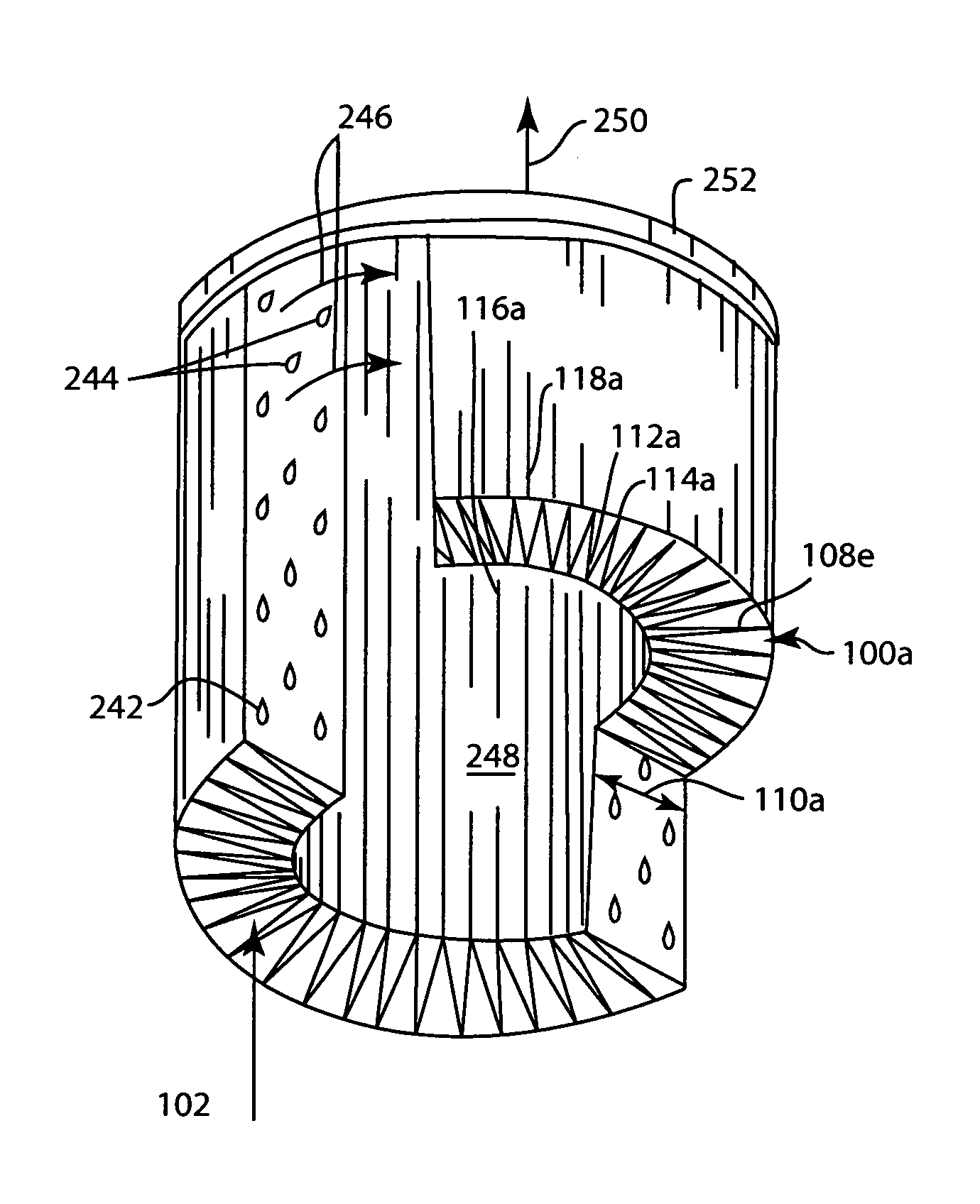 High capacity direct flow filter with maintained channel width