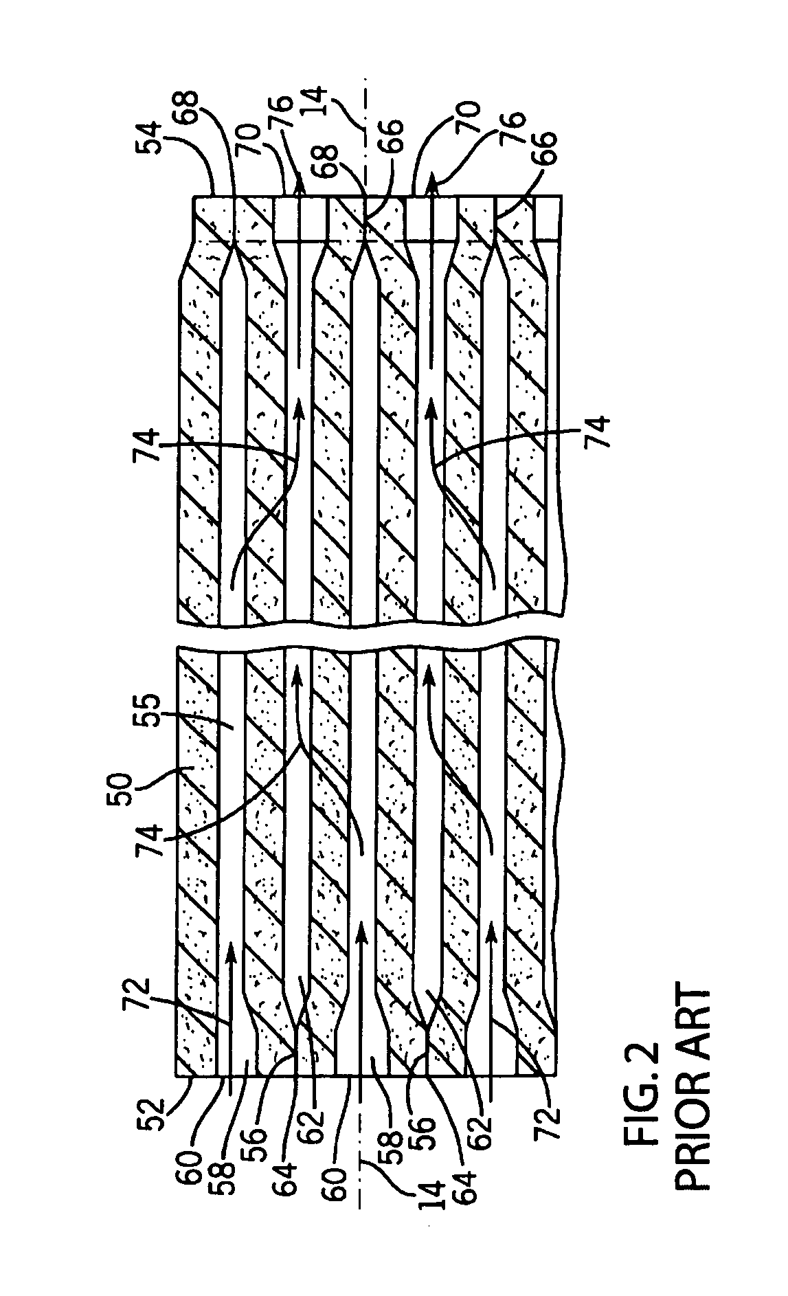 High capacity direct flow filter with maintained channel width
